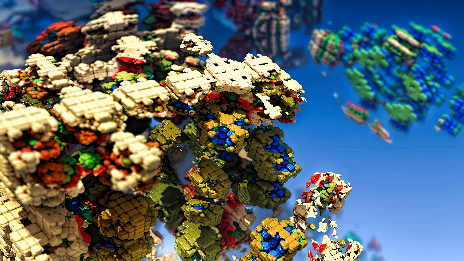 Abstract 3D fractal structures in blue sky HD Wallpaper