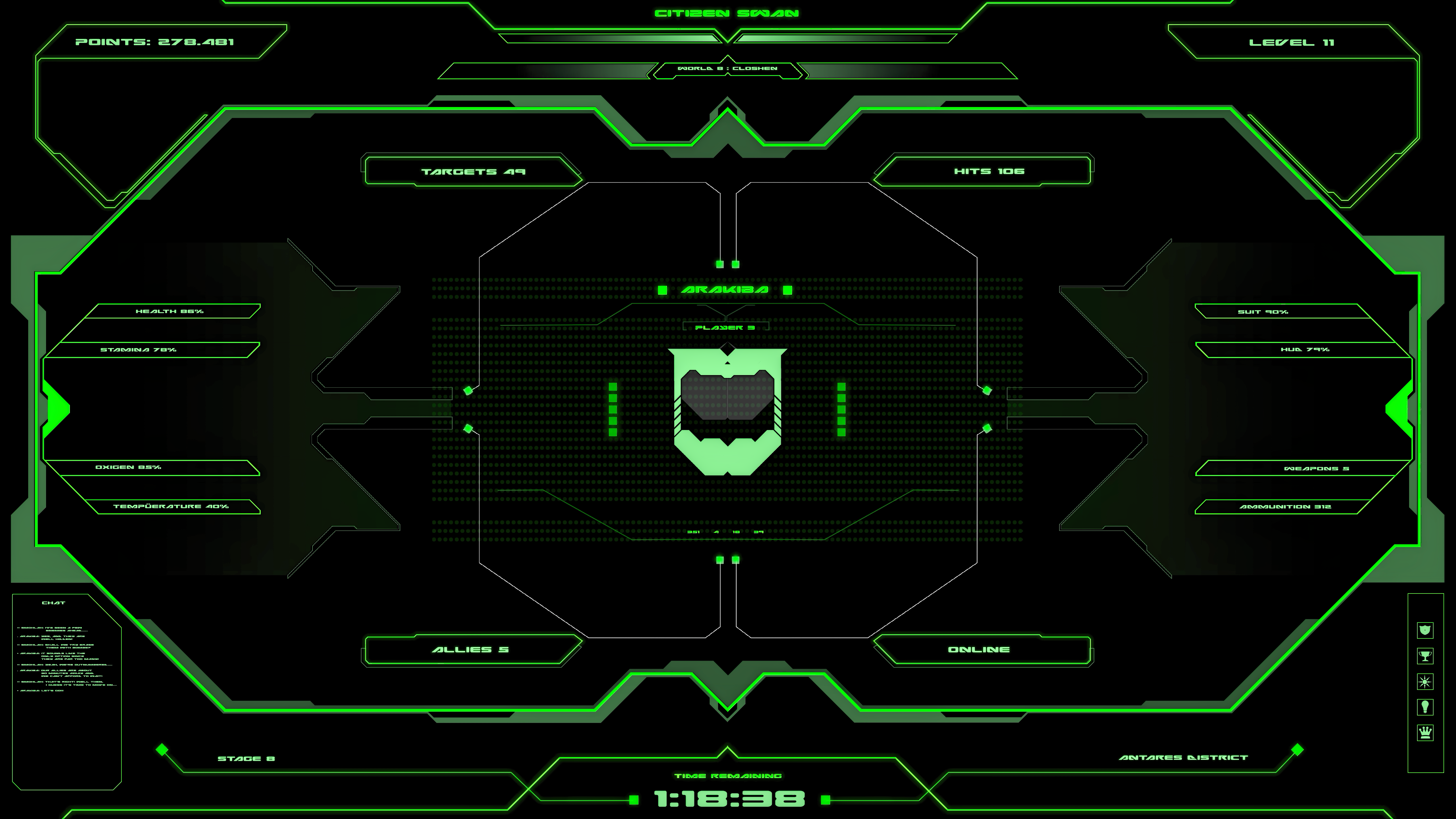 Sci-fi HUD with game statistics HD Wallpaper