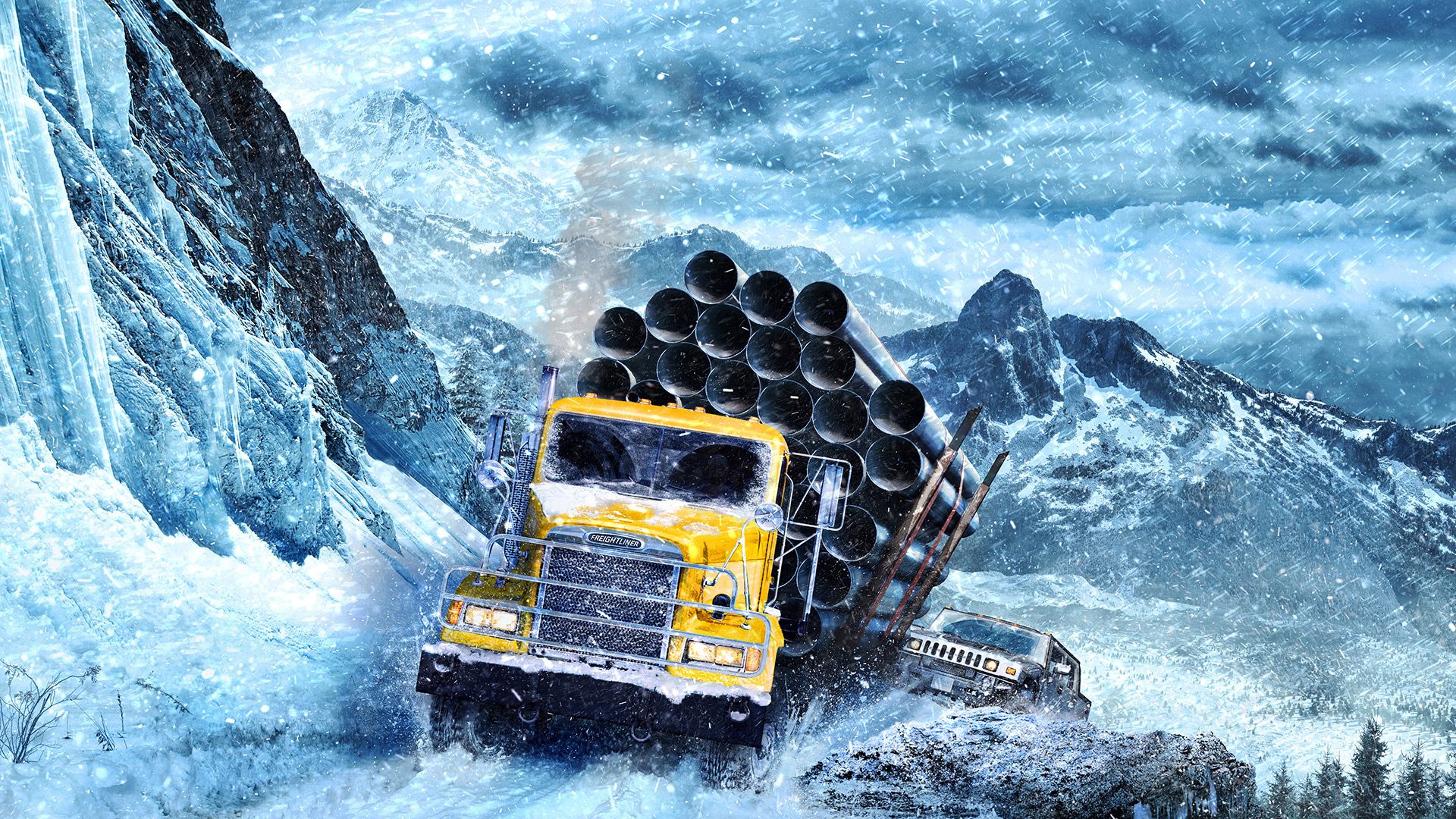 SnowRunner Truck in Snowy Mountains HD Wallpaper