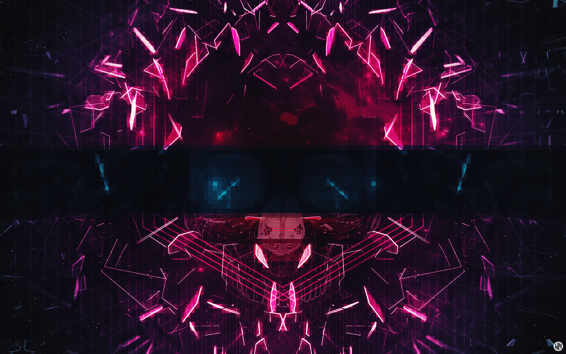 Abstract digital art with pink and blue geometric shapes HD Wallpaper