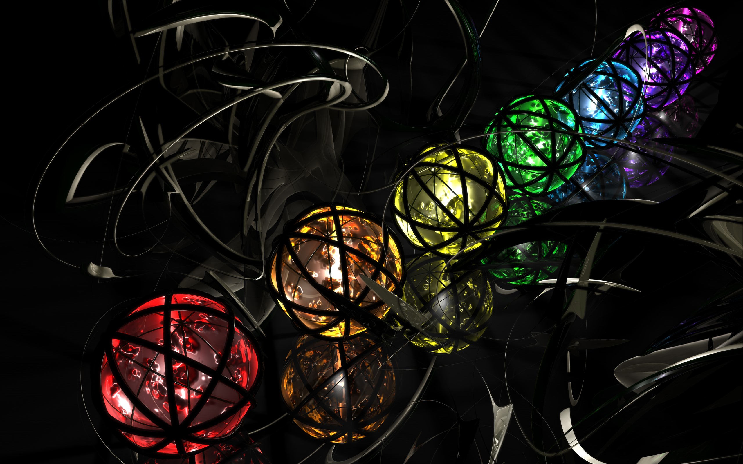 Abstract colorful spheres on a dark background HD Wallpaper