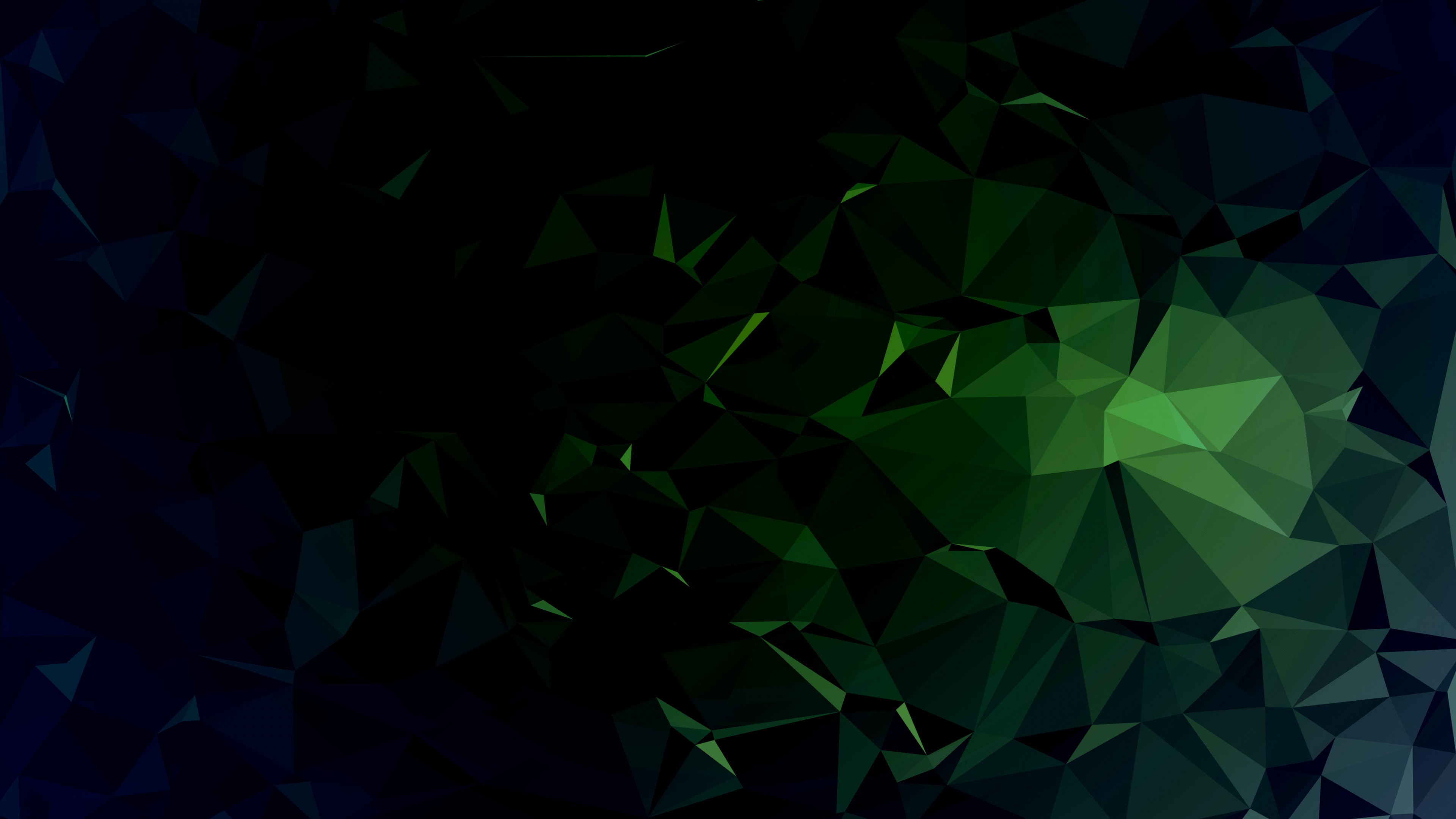 Dark abstract digital art with blue and green polygons HD Wallpaper