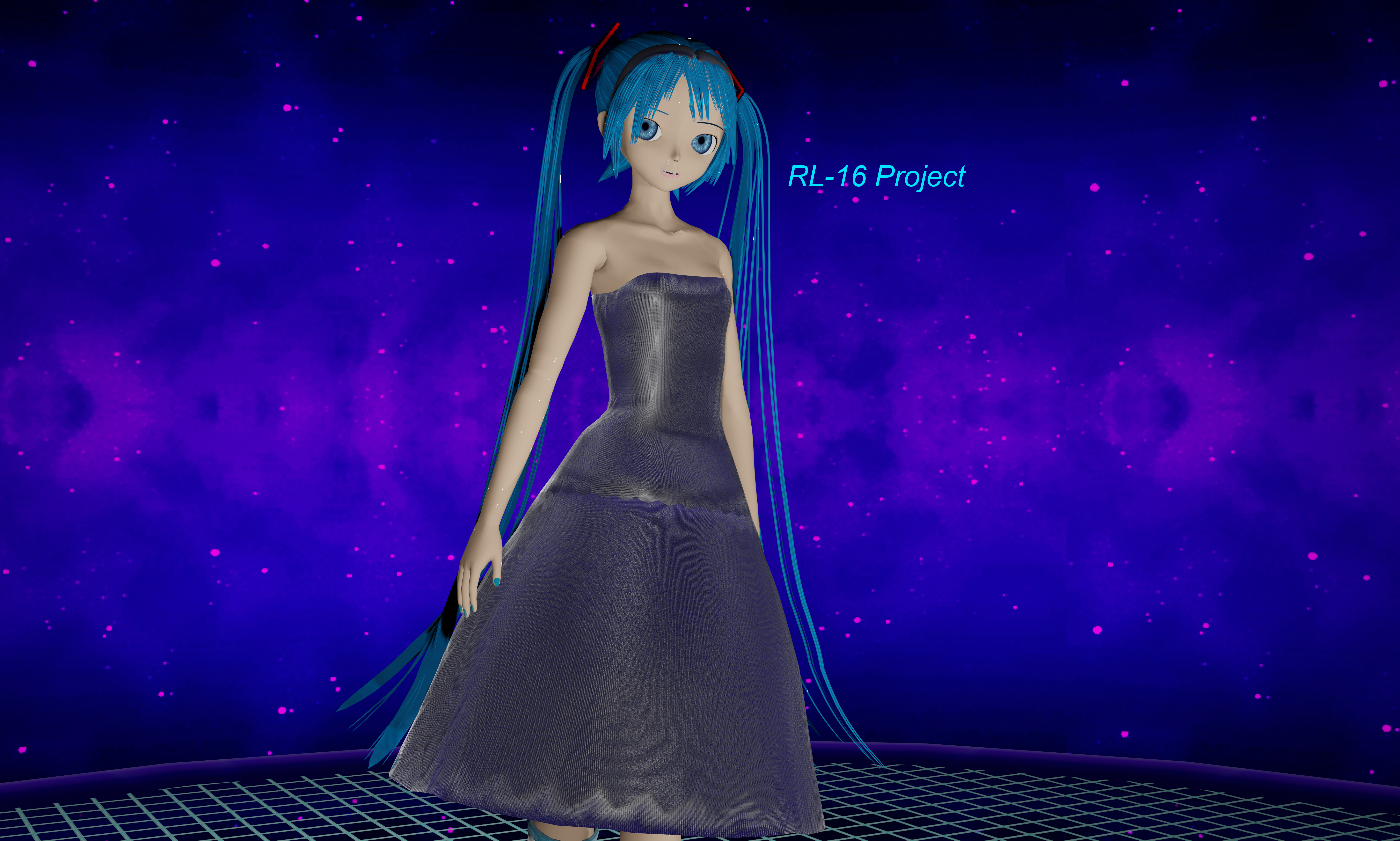 Hatsune Miku in a dark dress with RL-16 Project text HD Wallpaper