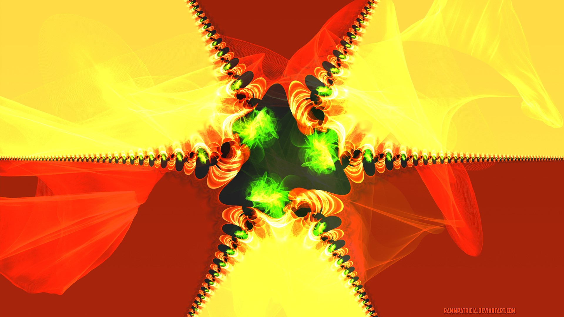 Abstract fractal art with yellow and red colors HD Wallpaper