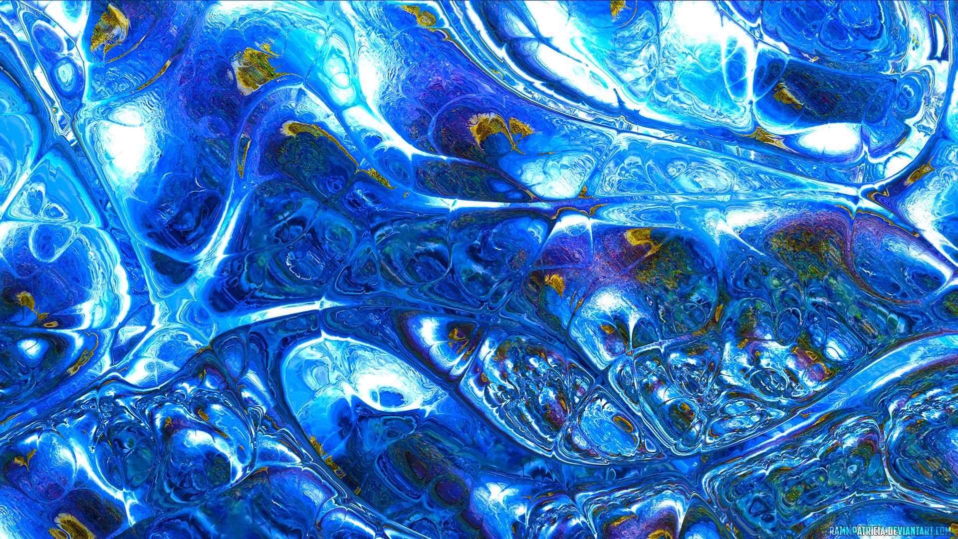 Abstract blue and gold fluid art by RammPatricia HD Wallpaper