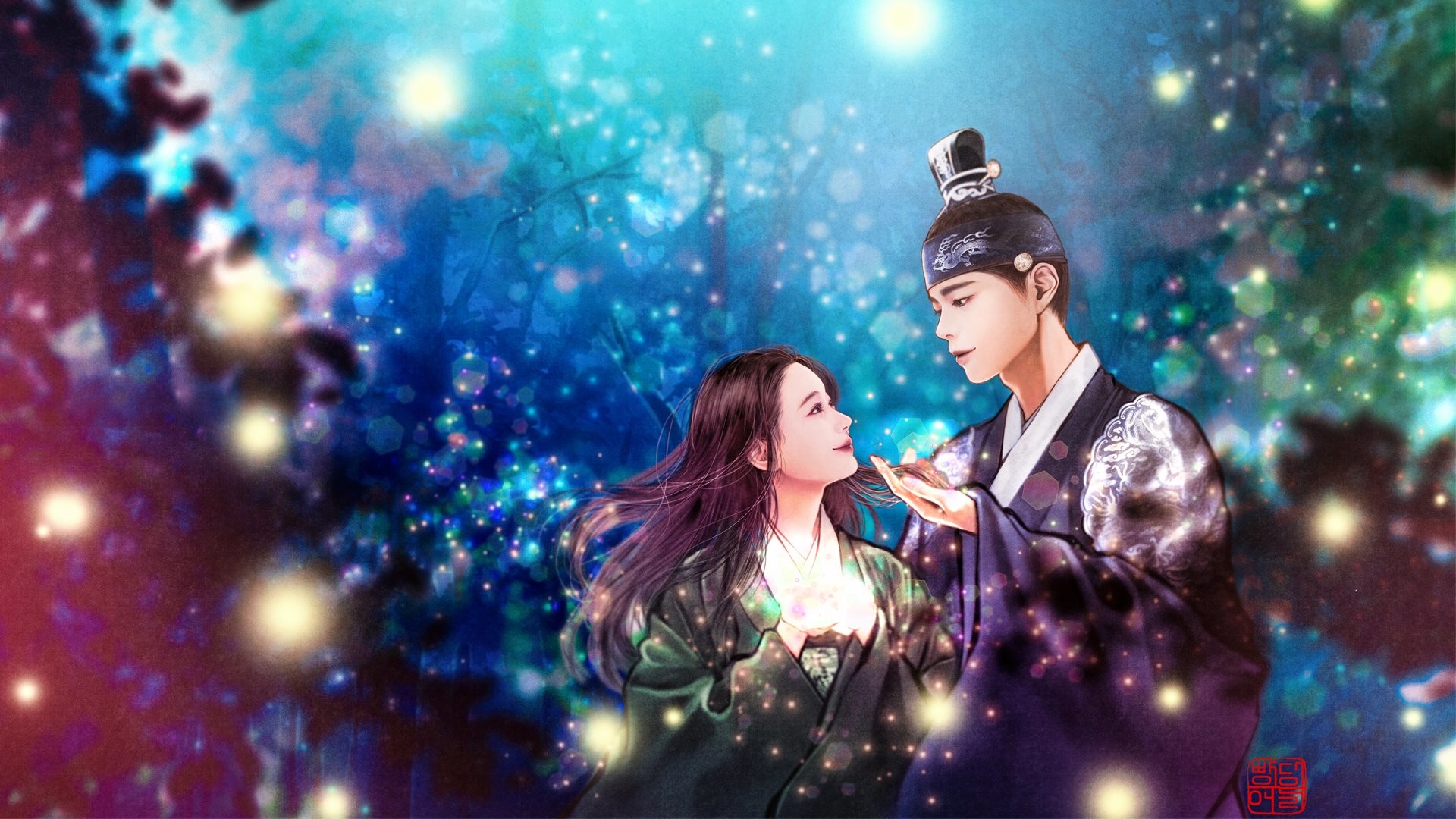 Fantasy Love in a Magical Forest HD Wallpaper