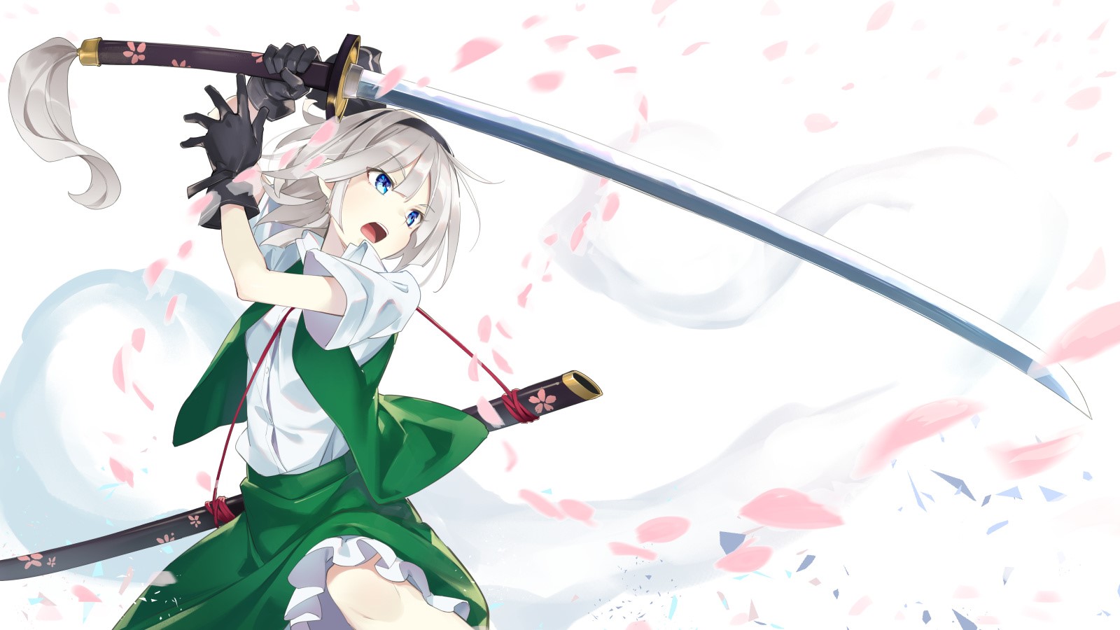 Konpaku Youmu from Touhou with a katana HD Wallpaper