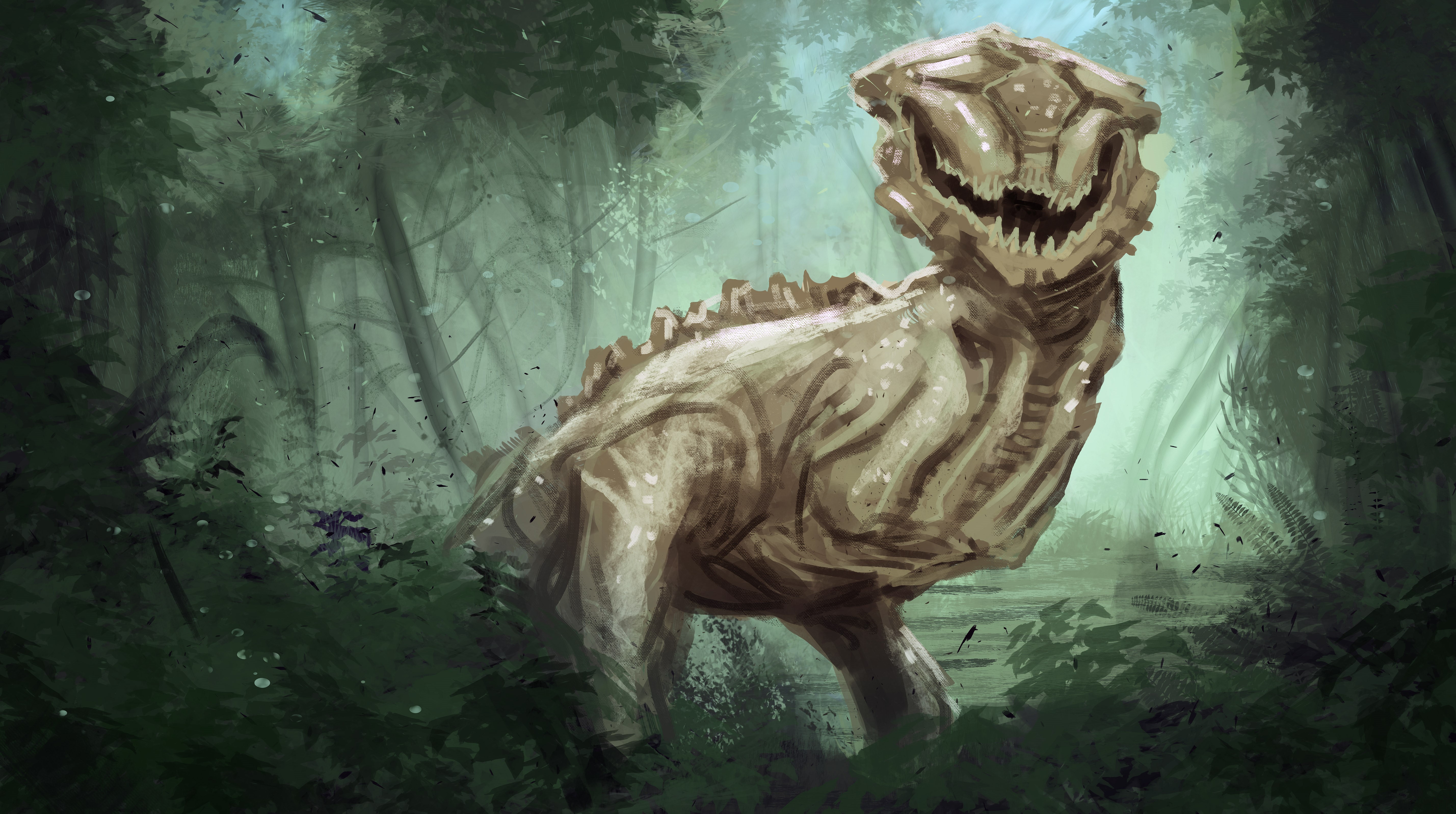 Creature in a forest, science fiction video game art HD Wallpaper