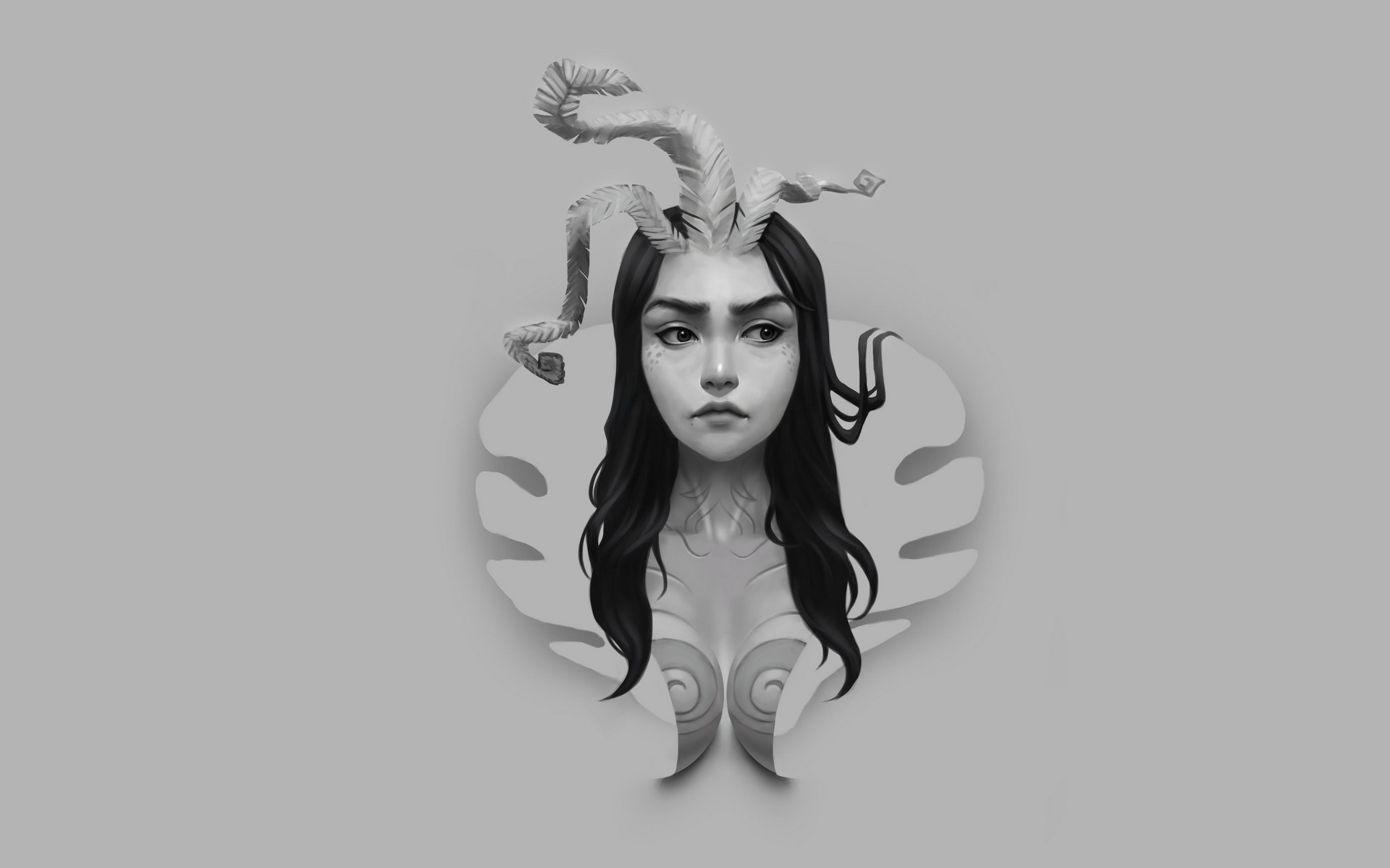 Fantasy woman with horns and long dark hair HD Wallpaper