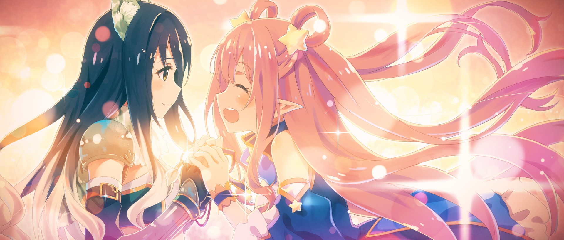 Two anime girls with long hair and sparkling outfits HD Wallpaper