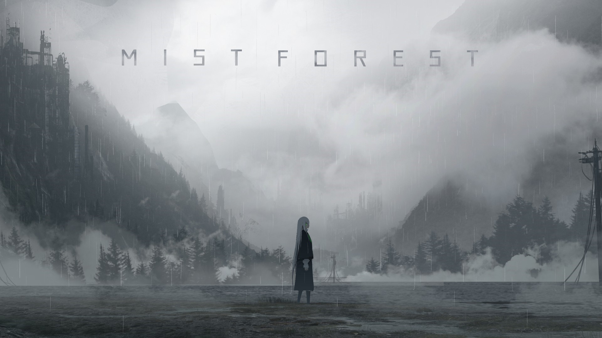 Mist Forest anime girl in rainy mountains HD Wallpaper