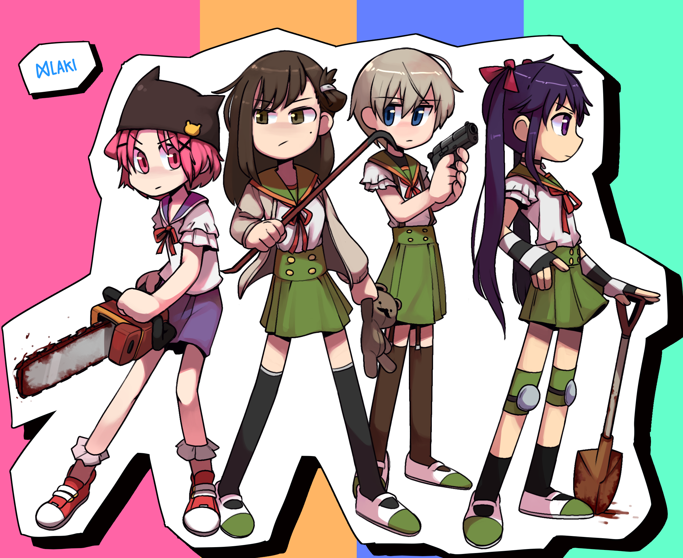 Girls with weapons from Gakkou Gurashi! HD Wallpaper