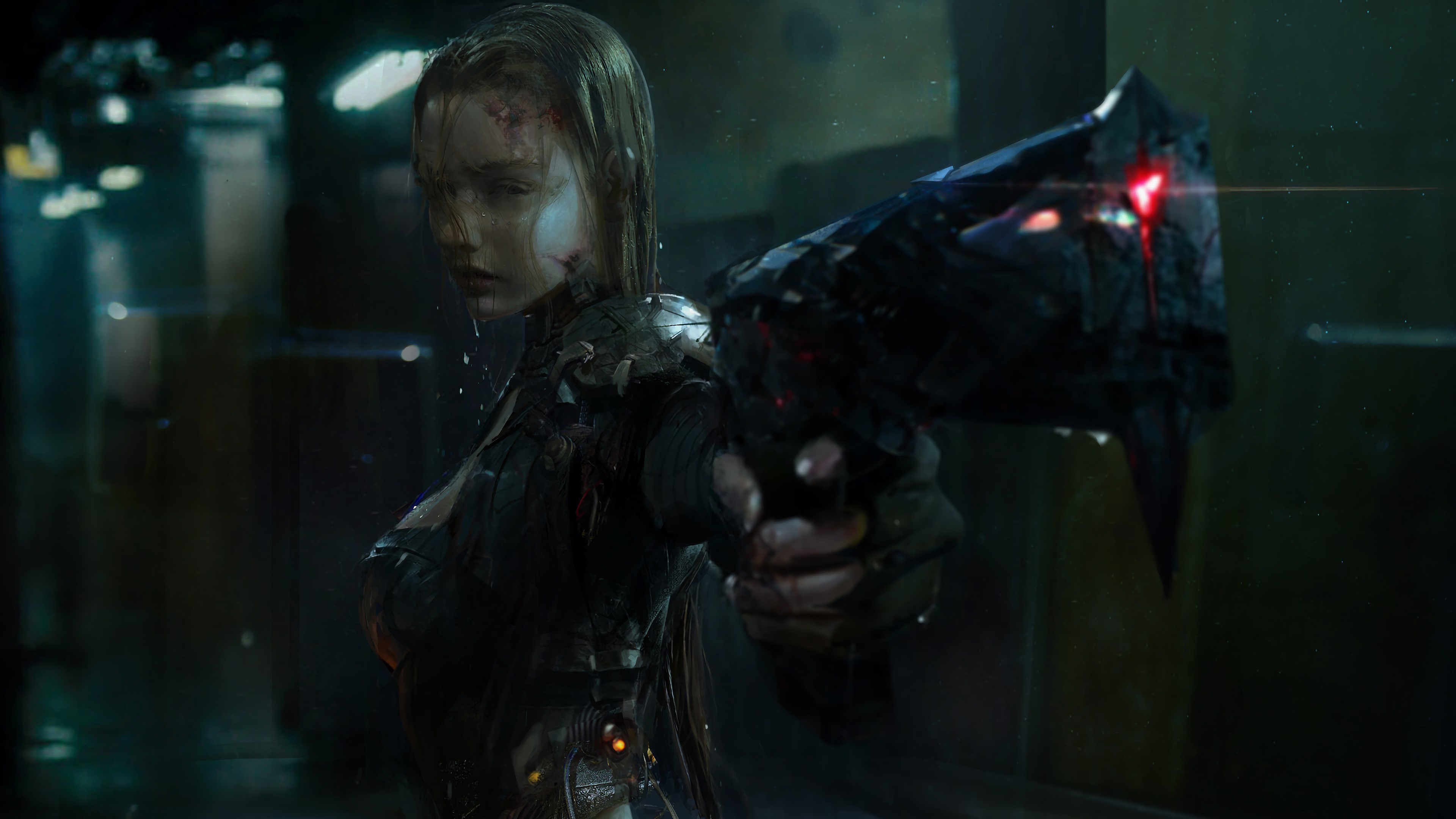 Woman with futuristic weapon HD Wallpaper