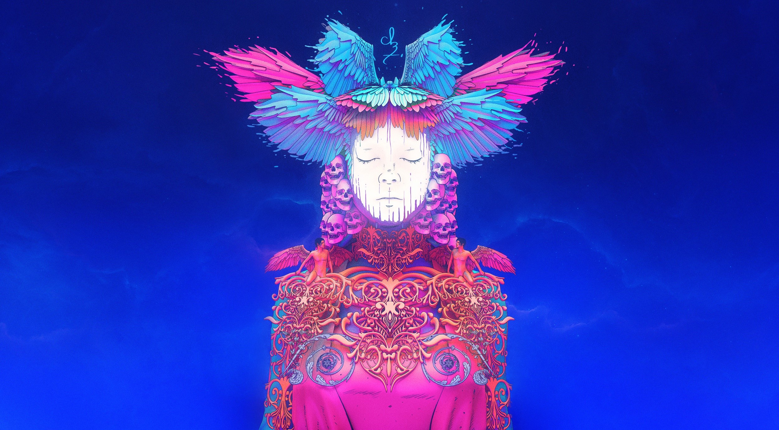 Illustration of a figure with elaborate headdress and armor HD Wallpaper