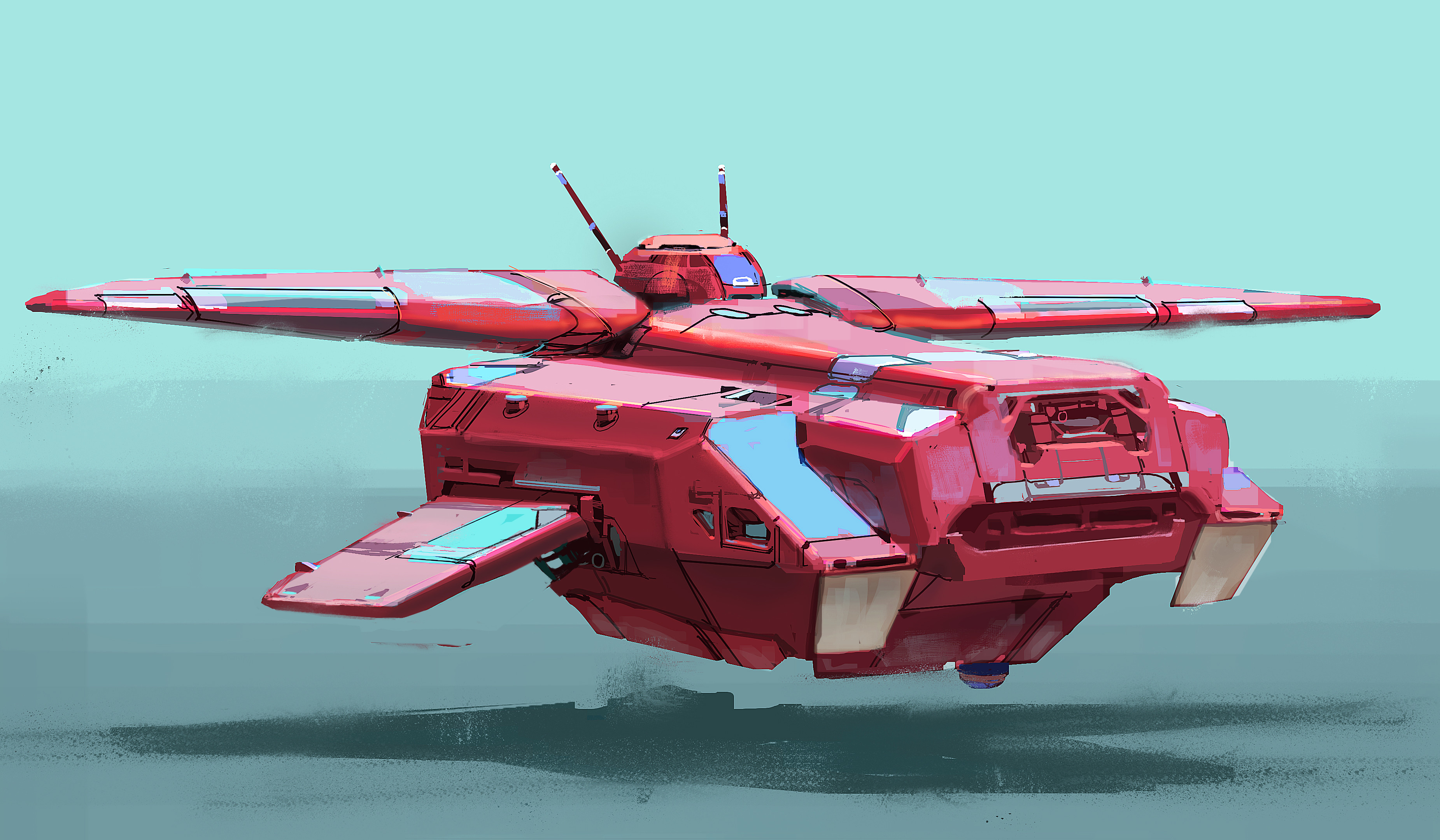 Red futuristic spaceship sketch HD Wallpaper