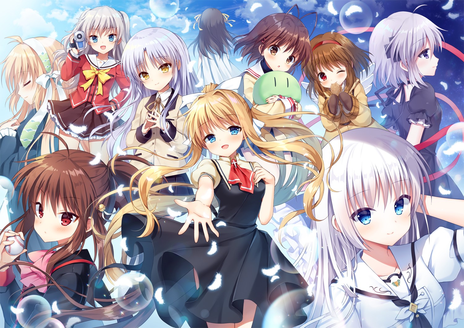 Anime girls with white and blonde hair HD Wallpaper