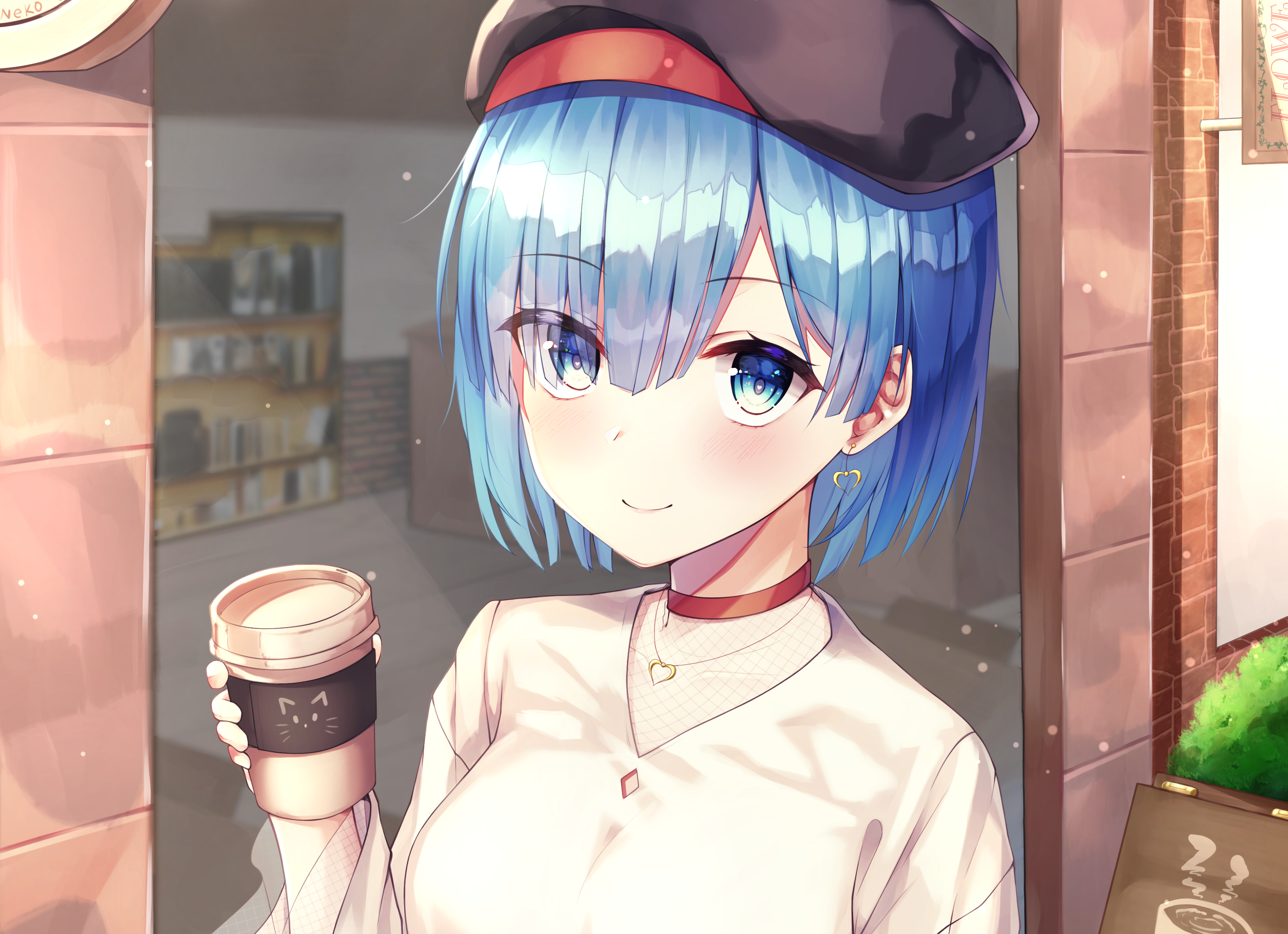 Rem from Re: Zero holding a coffee cup HD Wallpaper