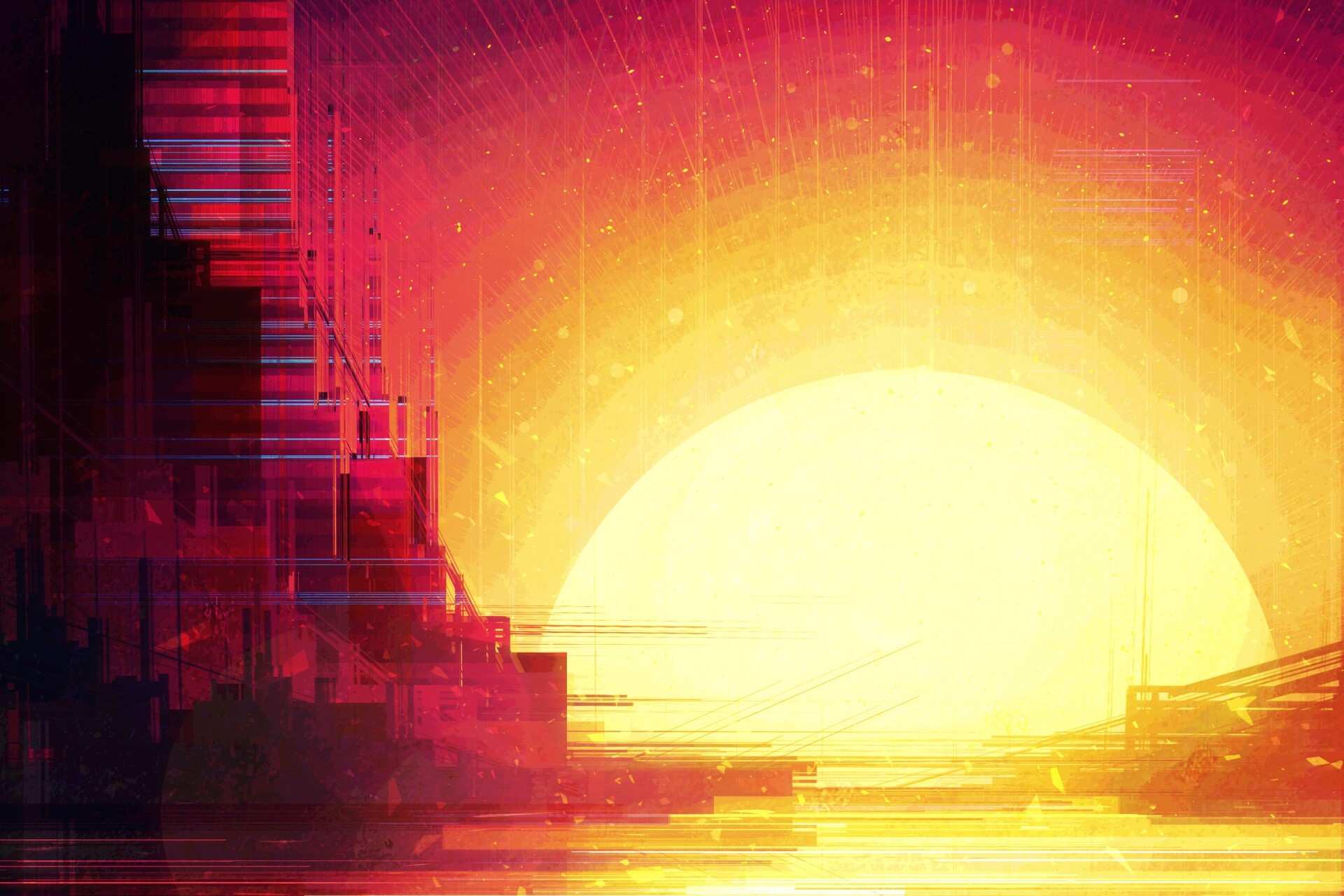 Abstract digital artwork of a sunset HD Wallpaper