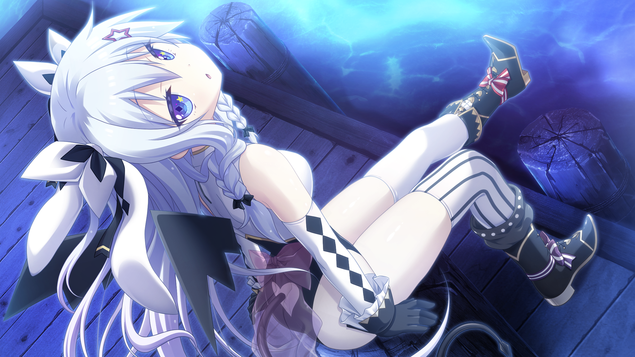 Anime girl with white hair and blue eyes HD Wallpaper