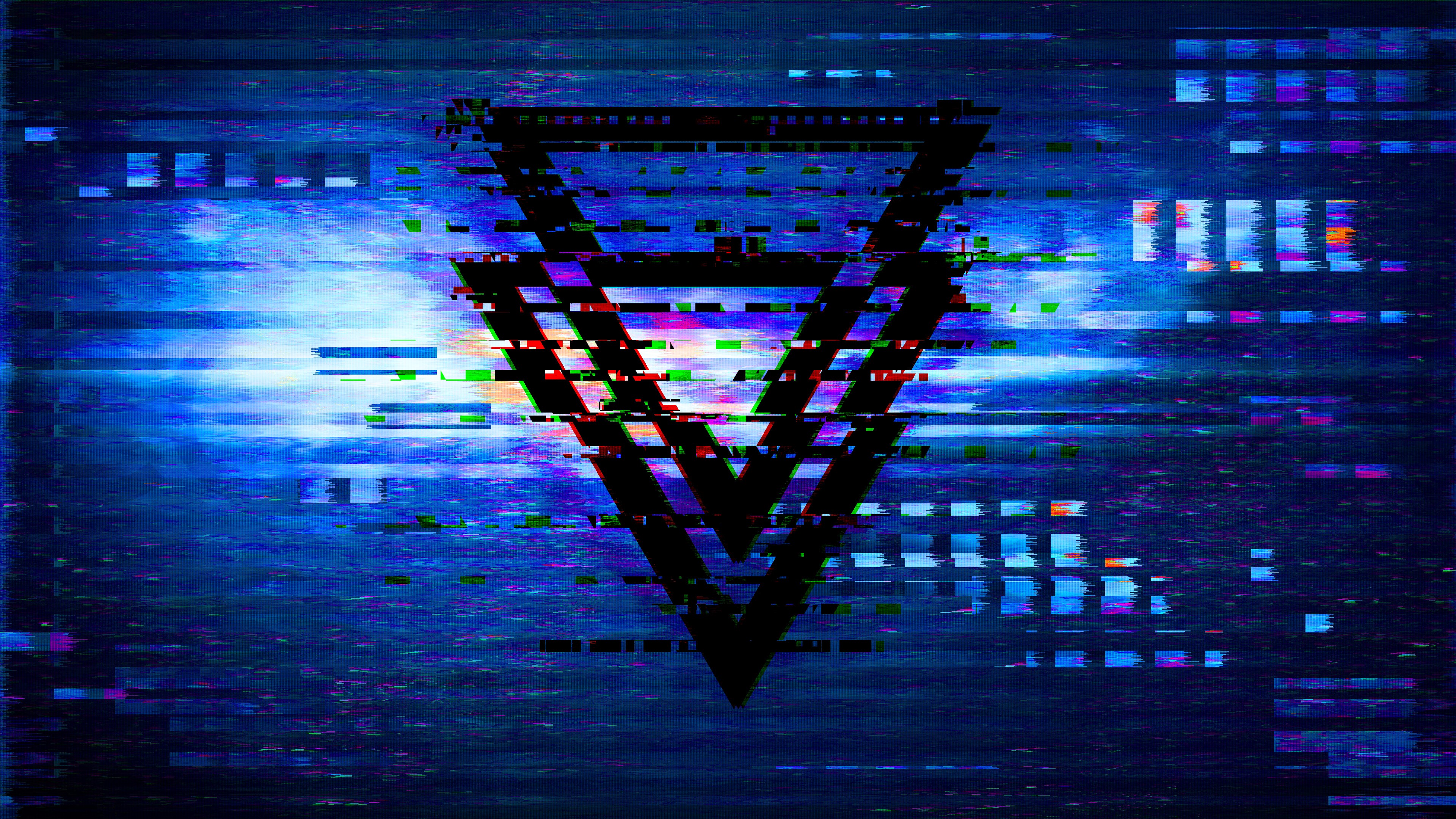 Glitch Art Abstract Triangle Scanlines 4K HD Wallpaper