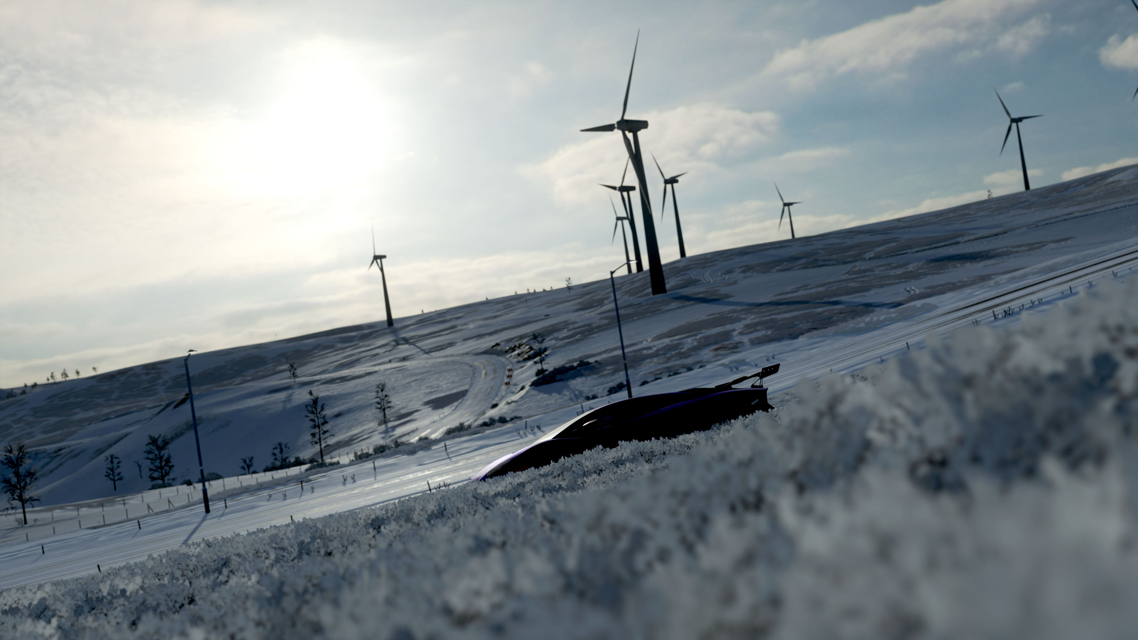 Forza Horizon 4 snow landscape with wind turbines HD Wallpaper