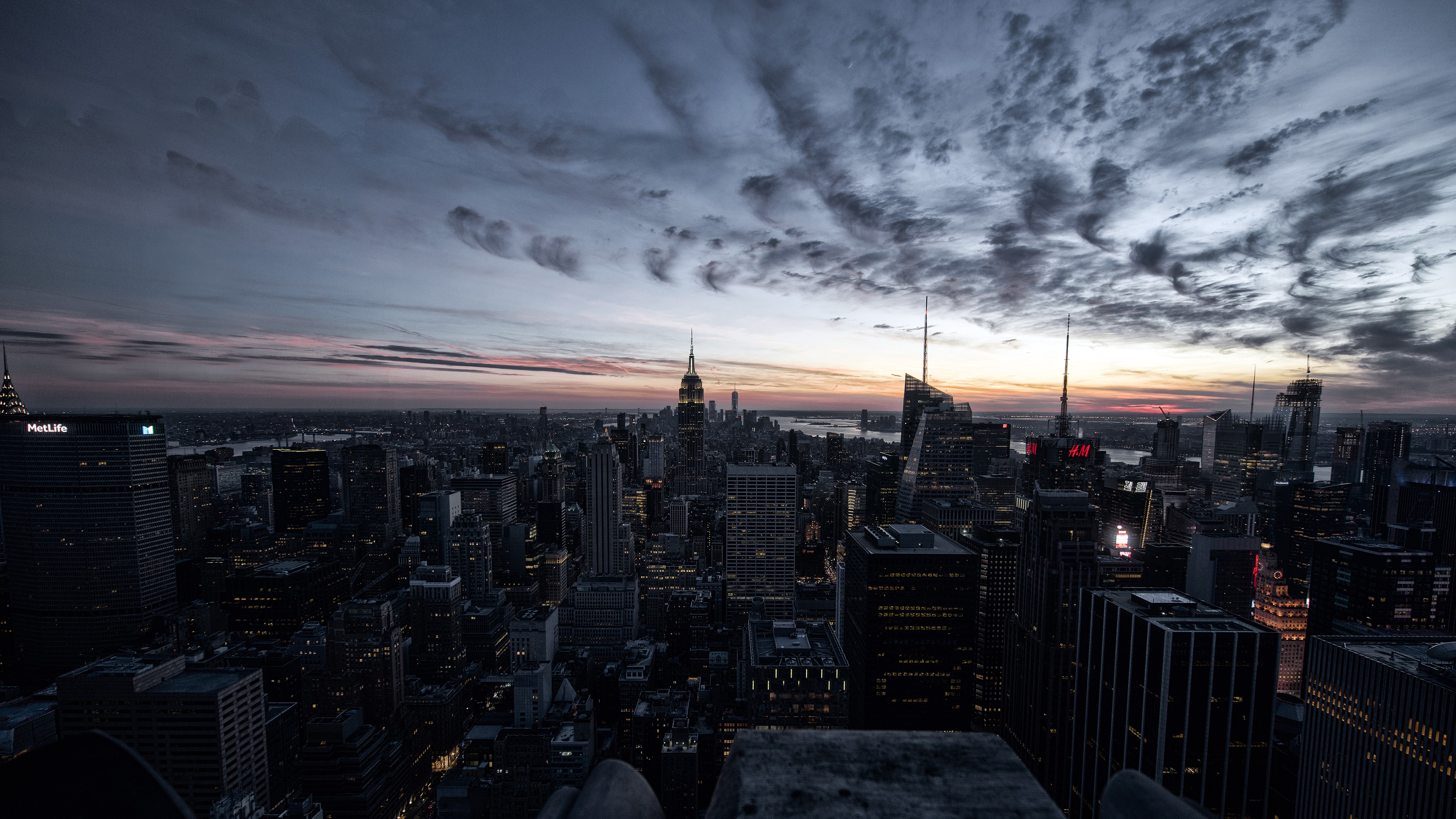 New York City Skyline at Sunset with Clouds HD Wallpaper