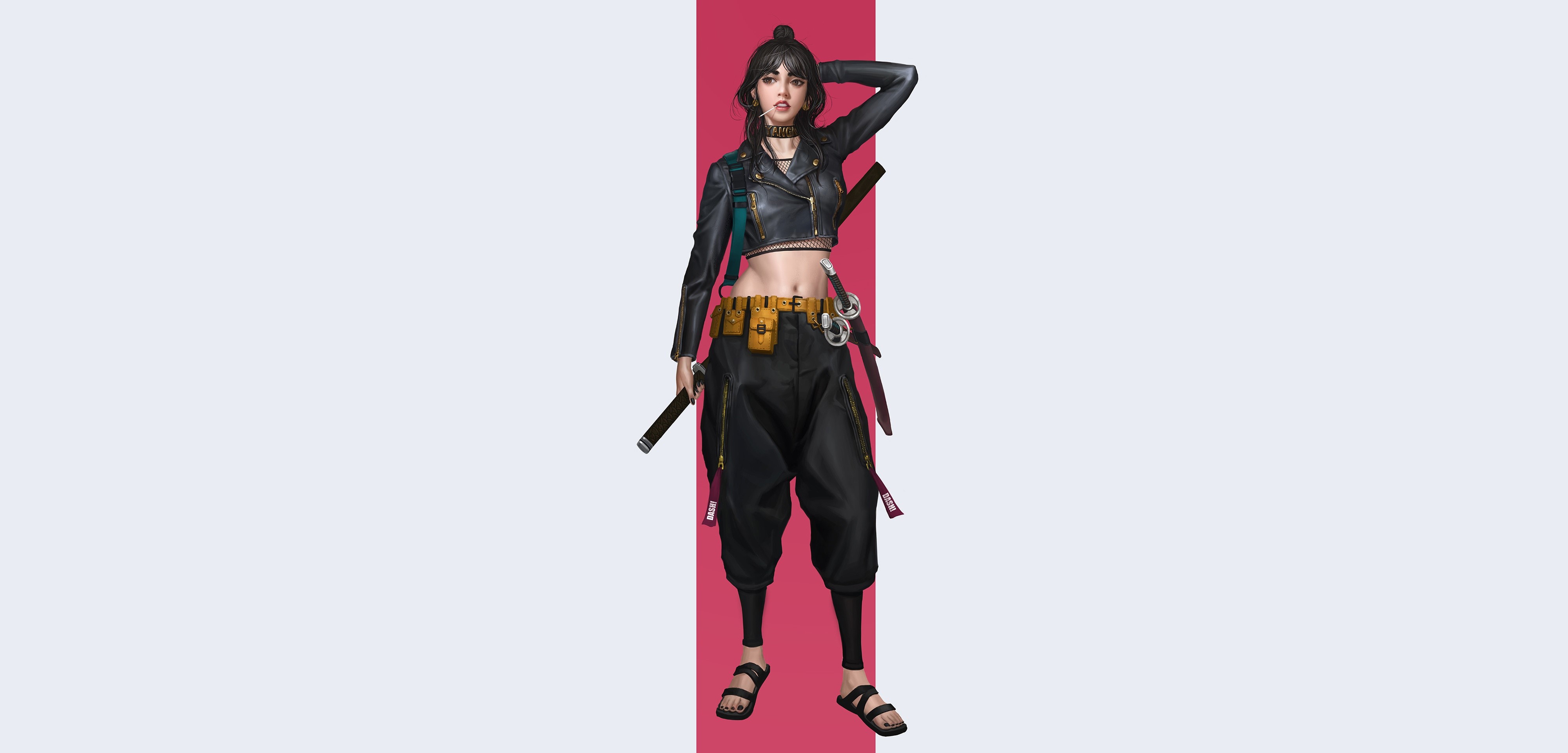 Anime girl with swords and black outfit HD Wallpaper