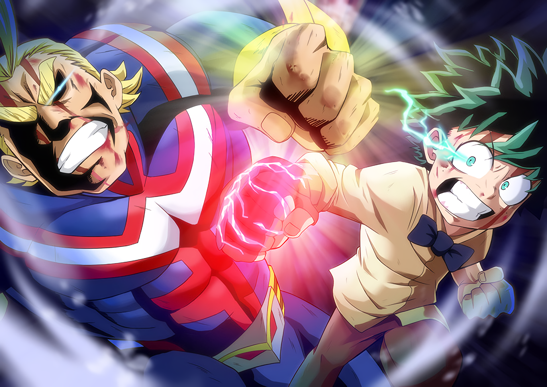 All Might and Izuku Midoriya from Boku no Hero Academia HD Wallpaper