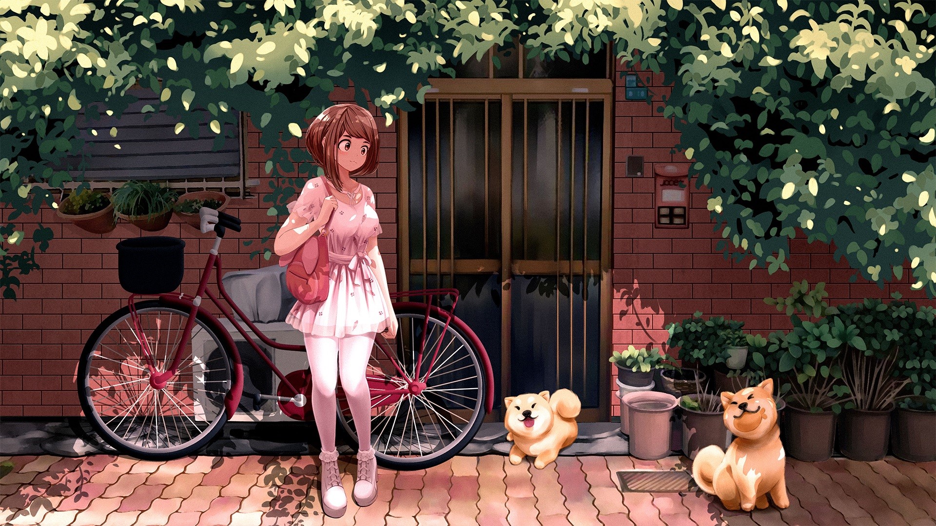 Ochaco Uraraka from Boku no Hero Academia with dogs HD Wallpaper