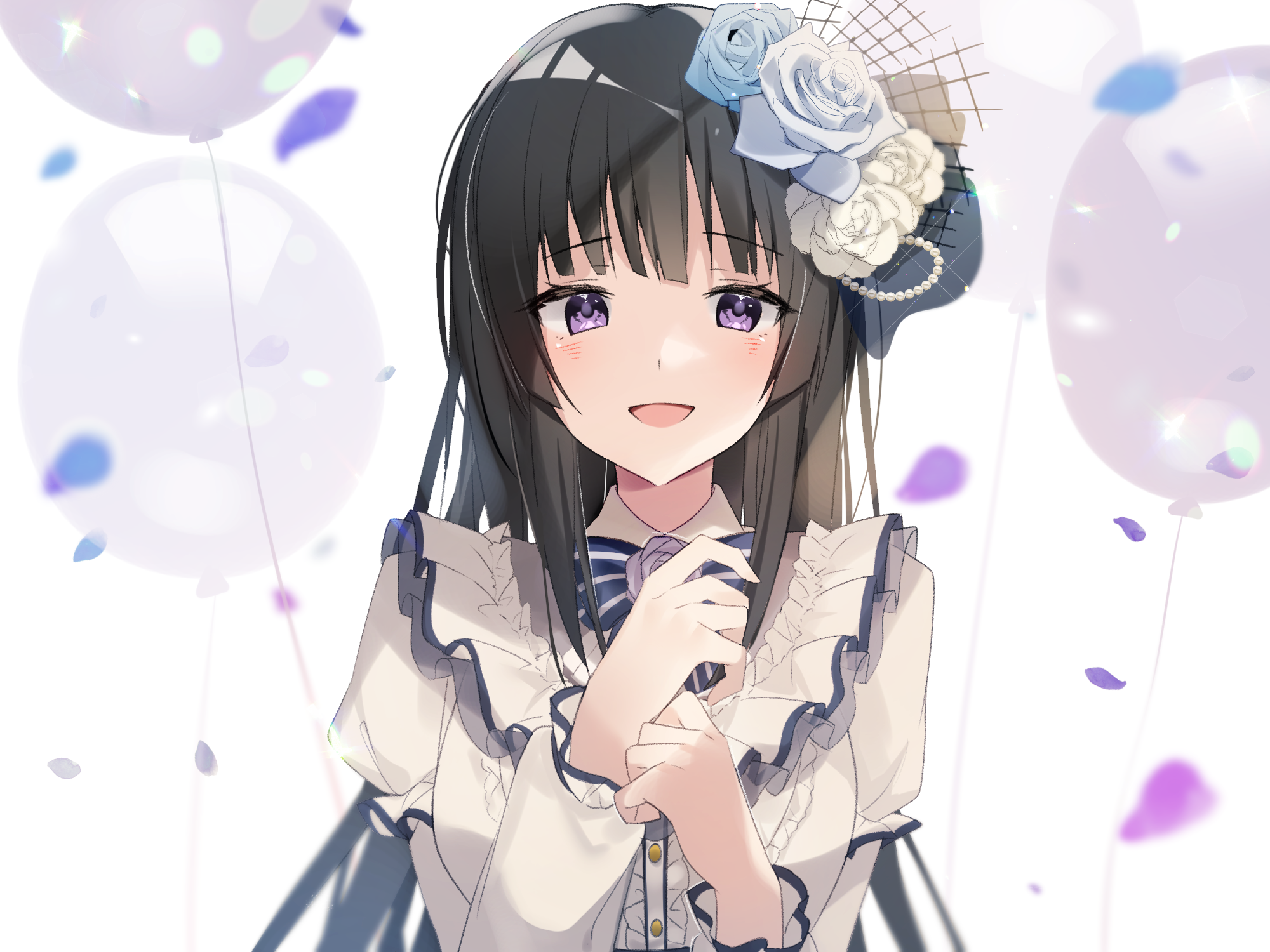 Anime girl with flowers and balloons HD Wallpaper