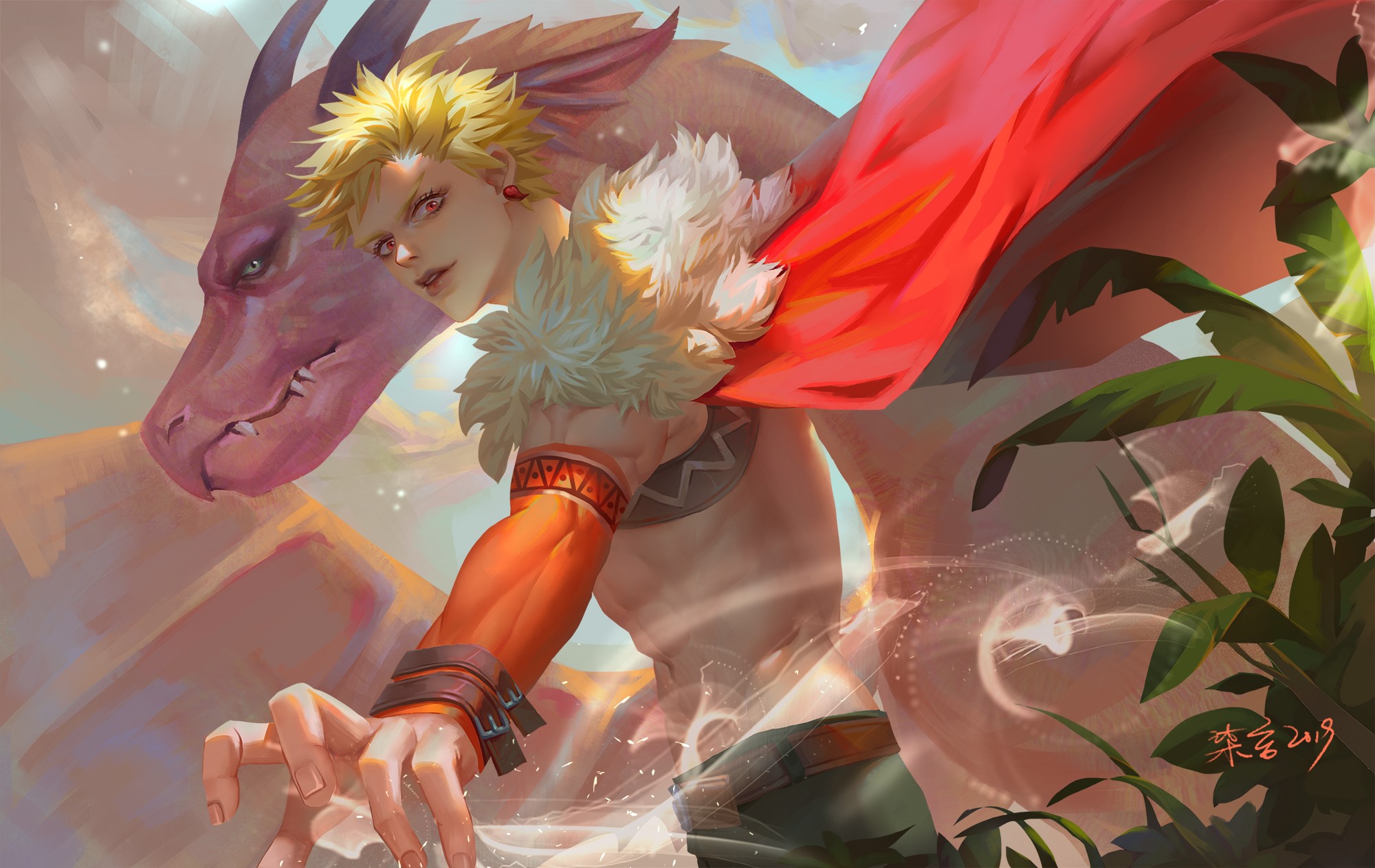 Katsuki Bakugou from Boku no Hero Academia with a dragon HD Wallpaper