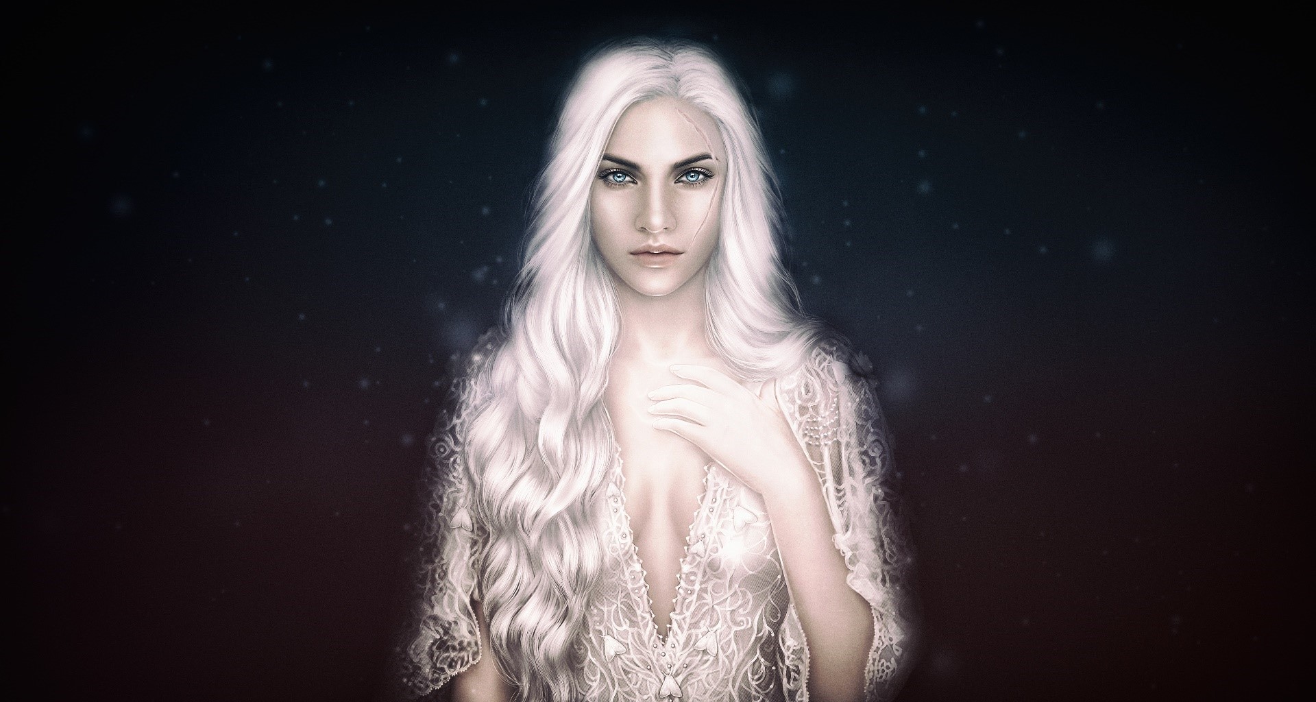 Fantasy girl with long white hair HD Wallpaper