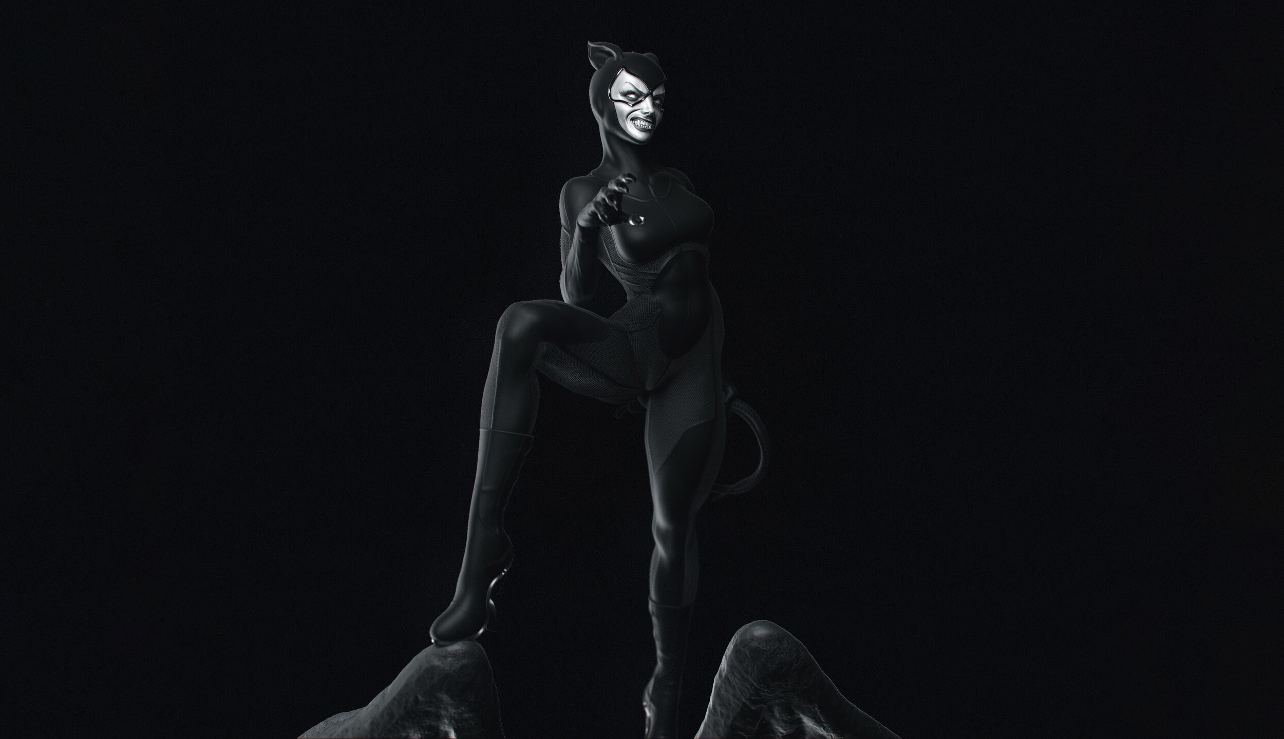Catwoman from Batman standing on rocks HD Wallpaper
