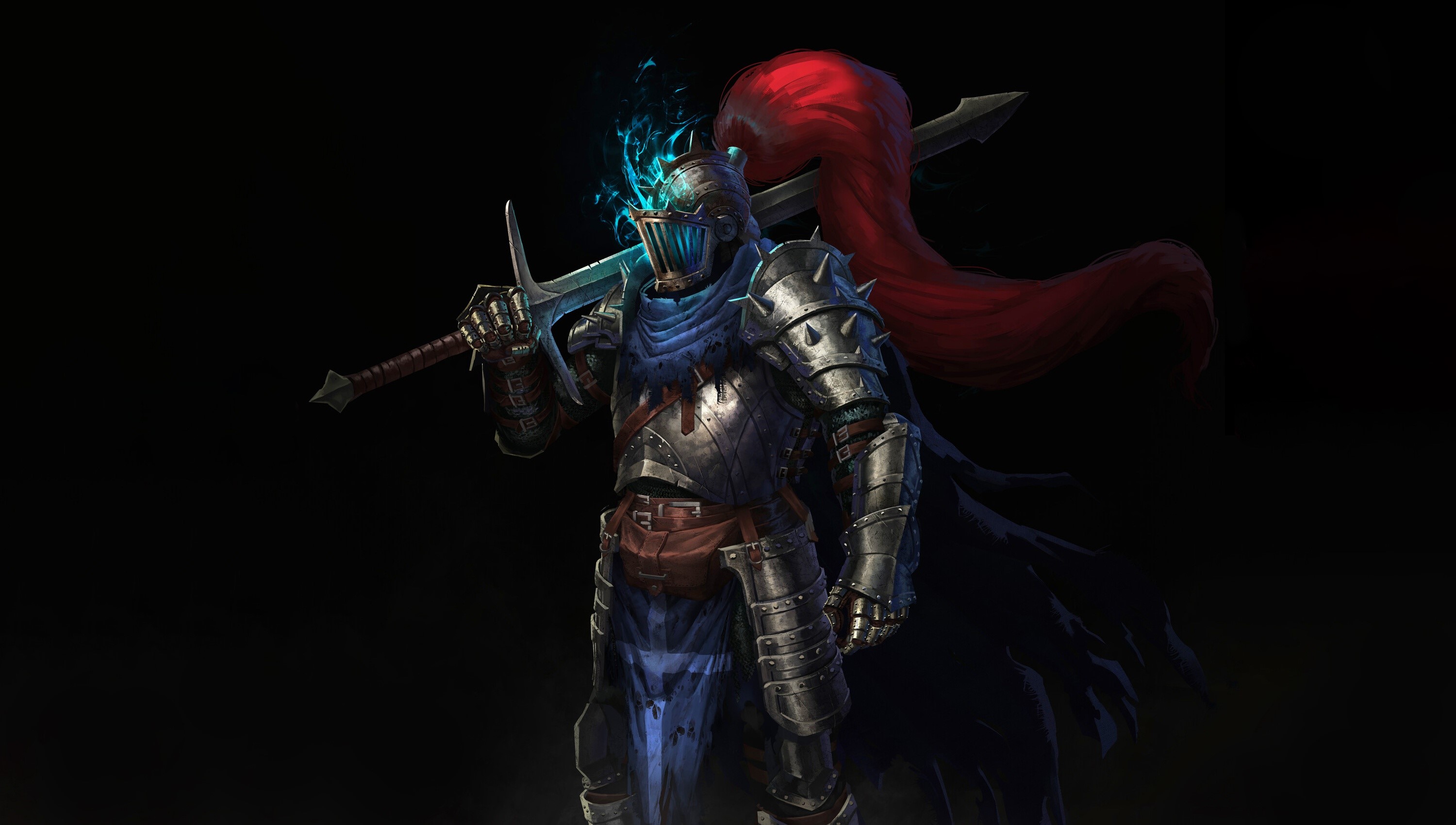 Knight with sword and red plume HD Wallpaper