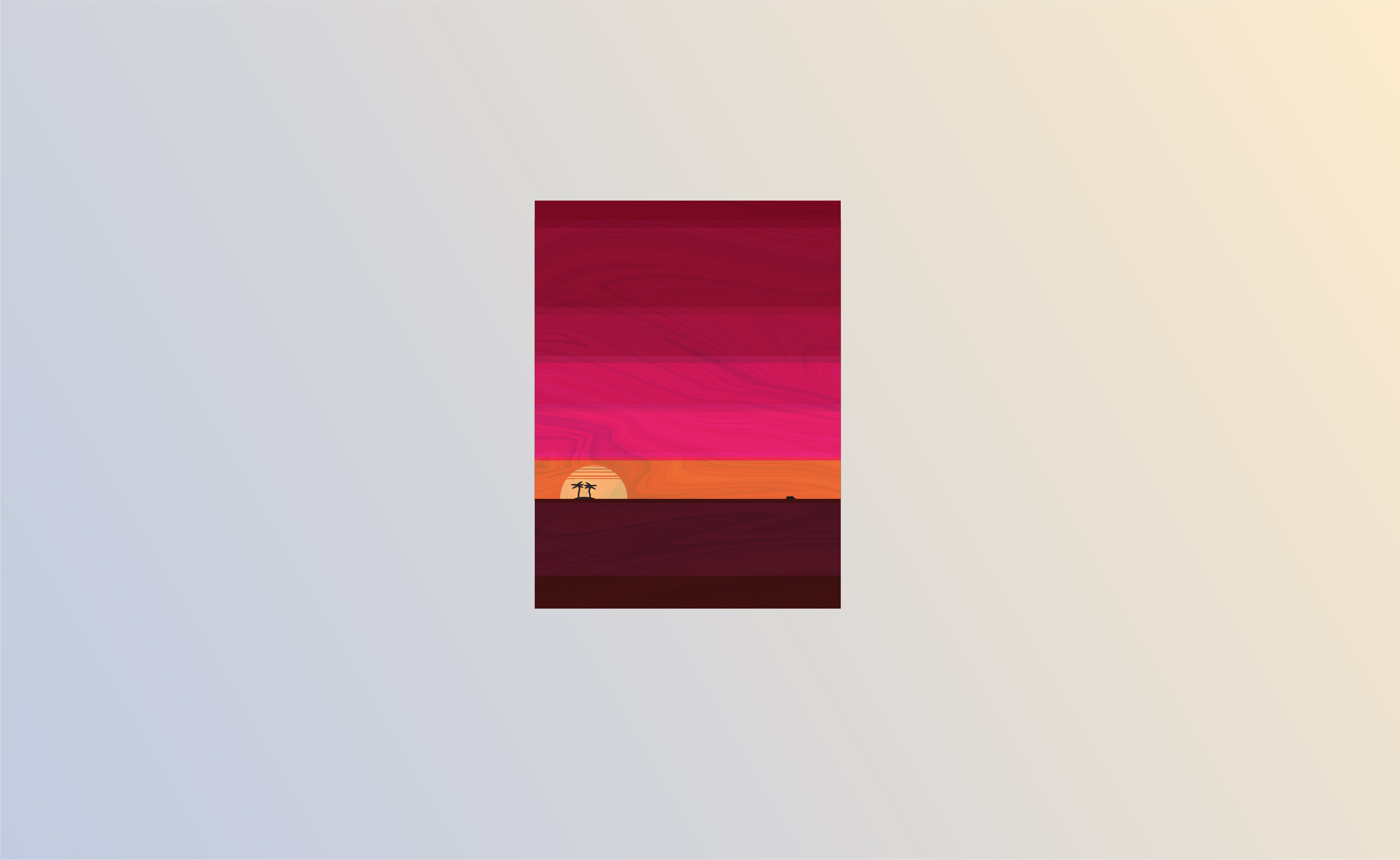 Minimalist Sunset with Palm Trees and Boat HD Wallpaper