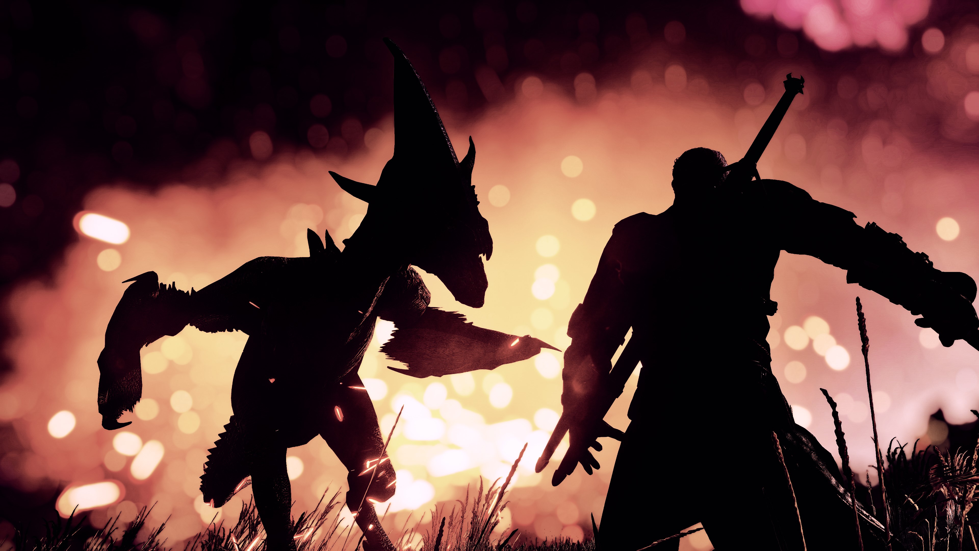 Geralt fighting a monster in The Witcher 3 HD Wallpaper
