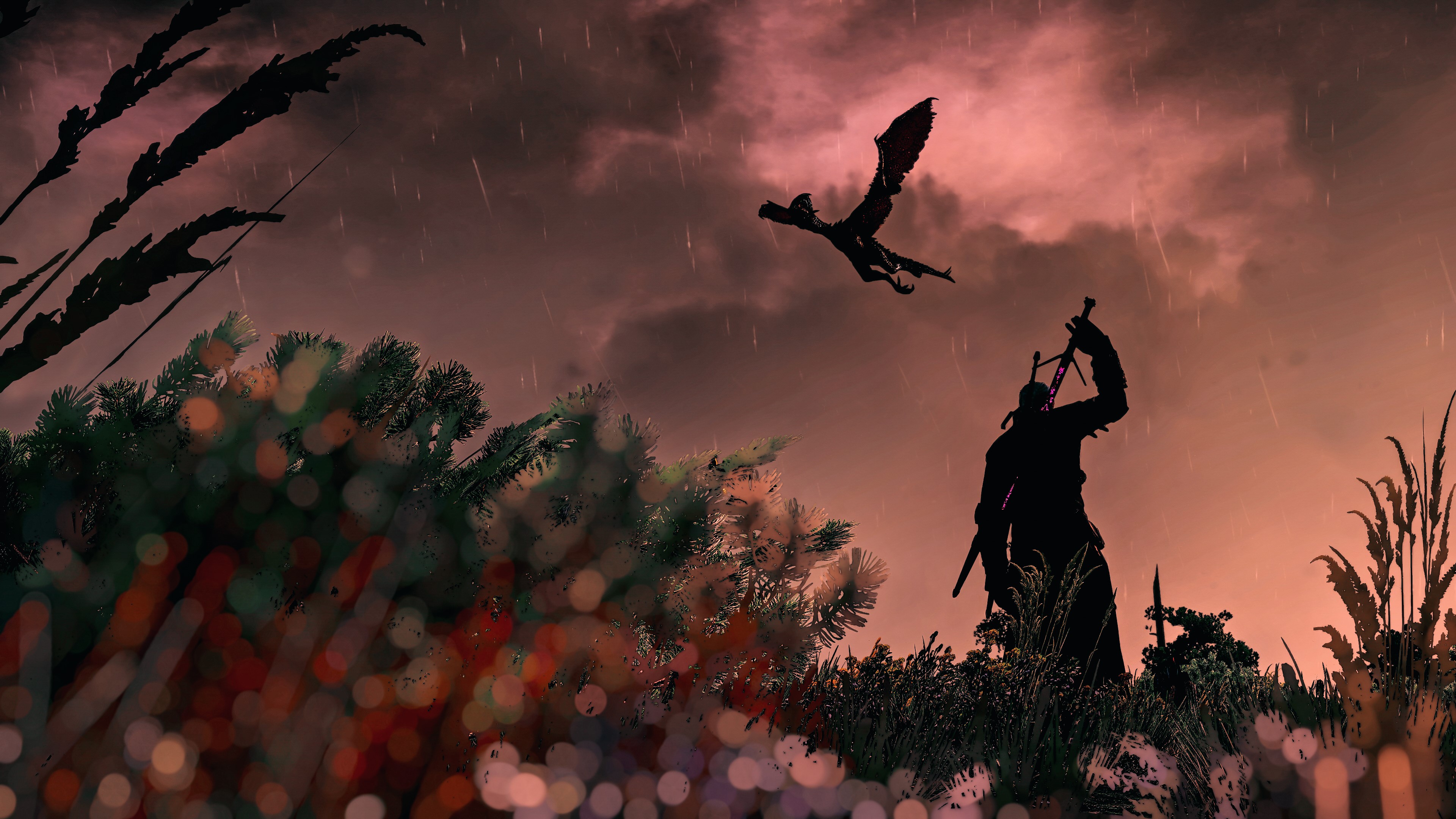 Geralt from The Witcher 3: Wild Hunt fighting a Griffin HD Wallpaper