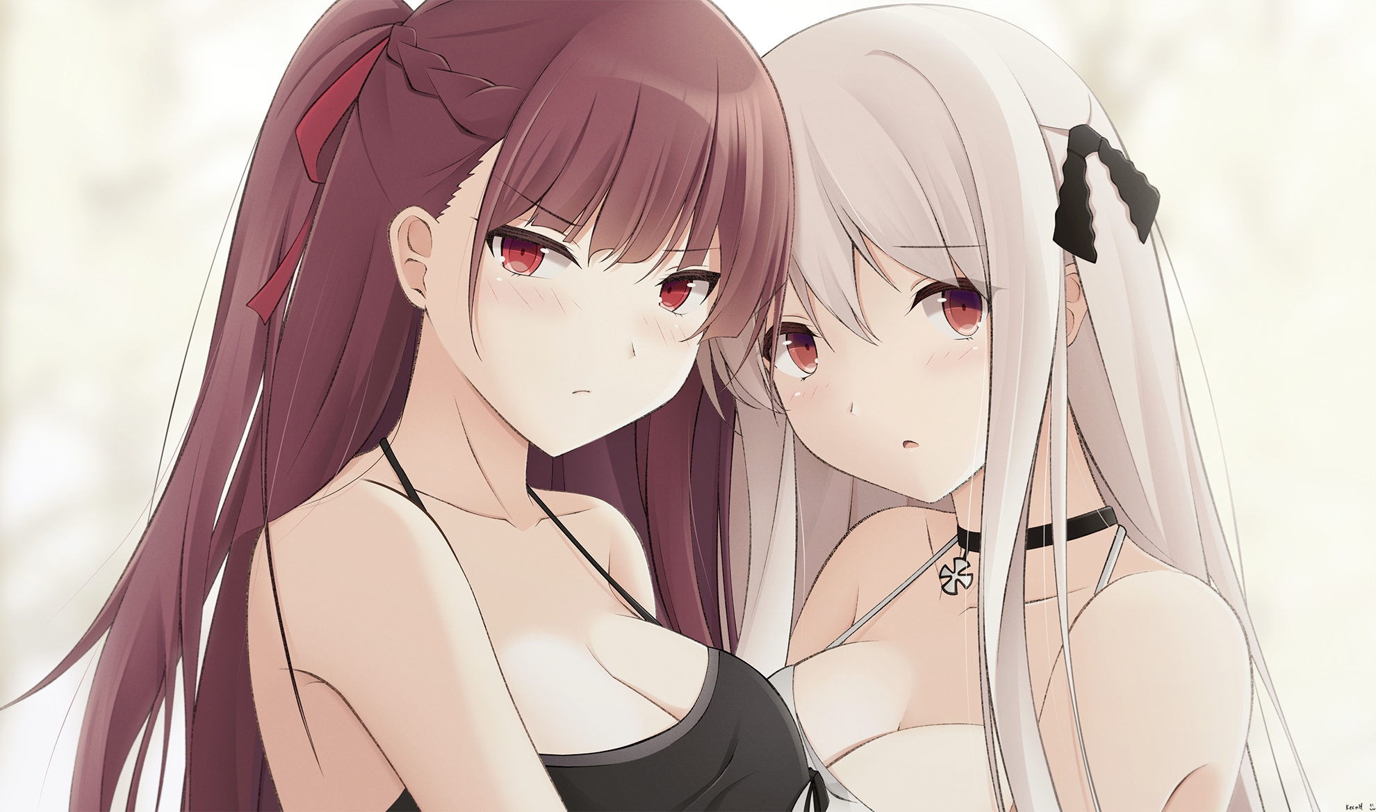 Two anime girls in swimwear HD Wallpaper