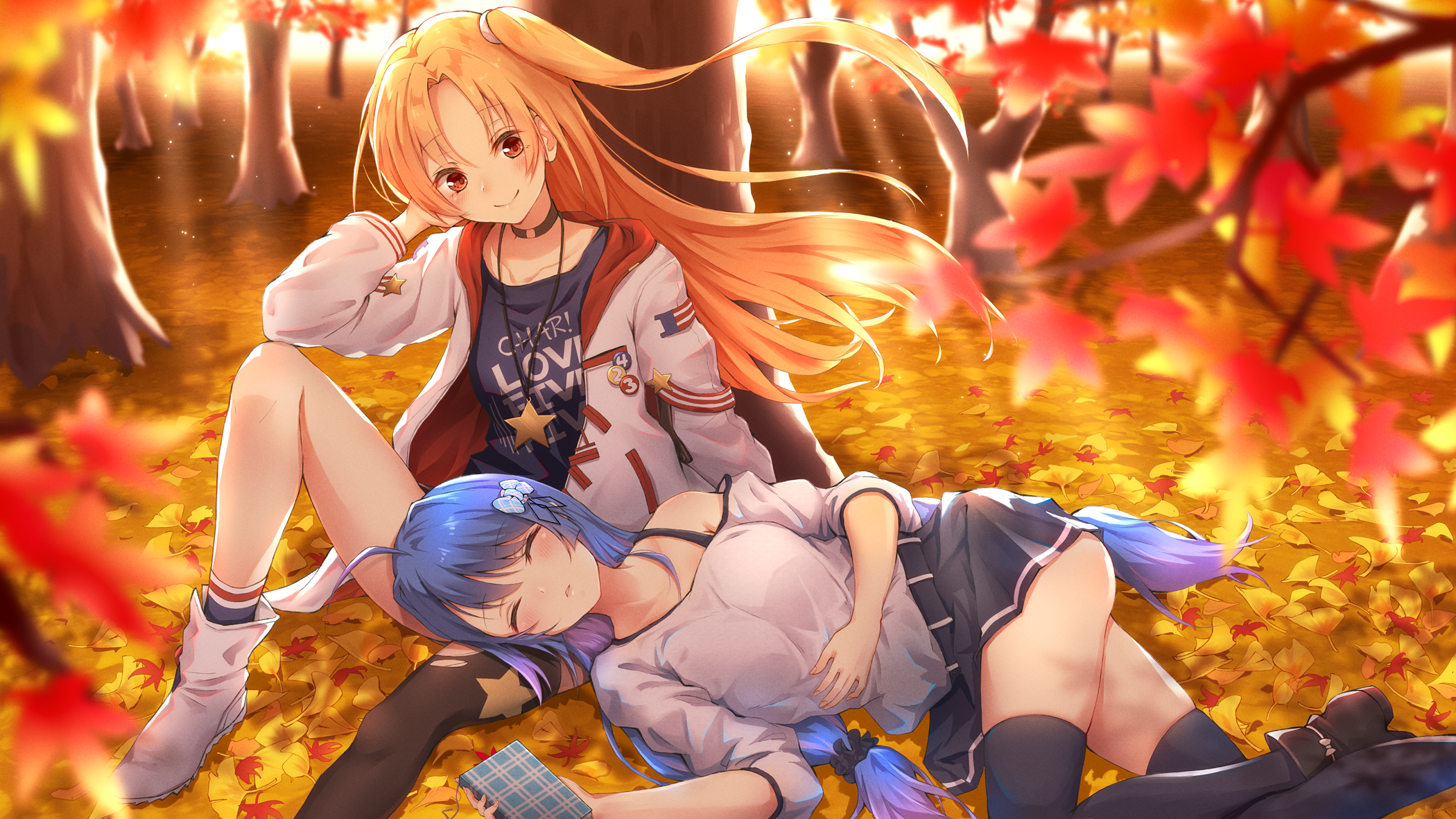Helena and Cleveland from Azur Lane in autumn forest HD Wallpaper