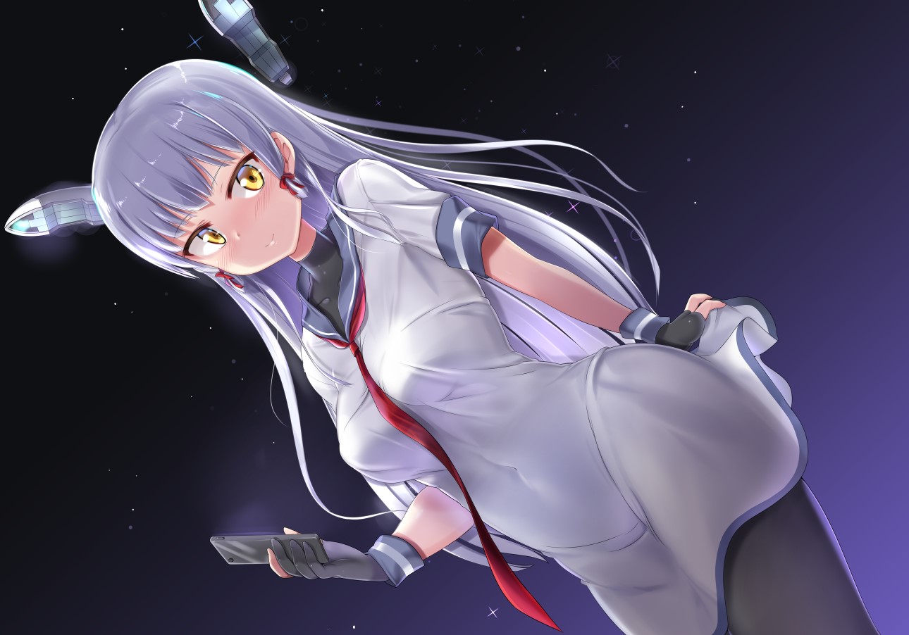 Anime girl with purple hair holding a phone HD Wallpaper