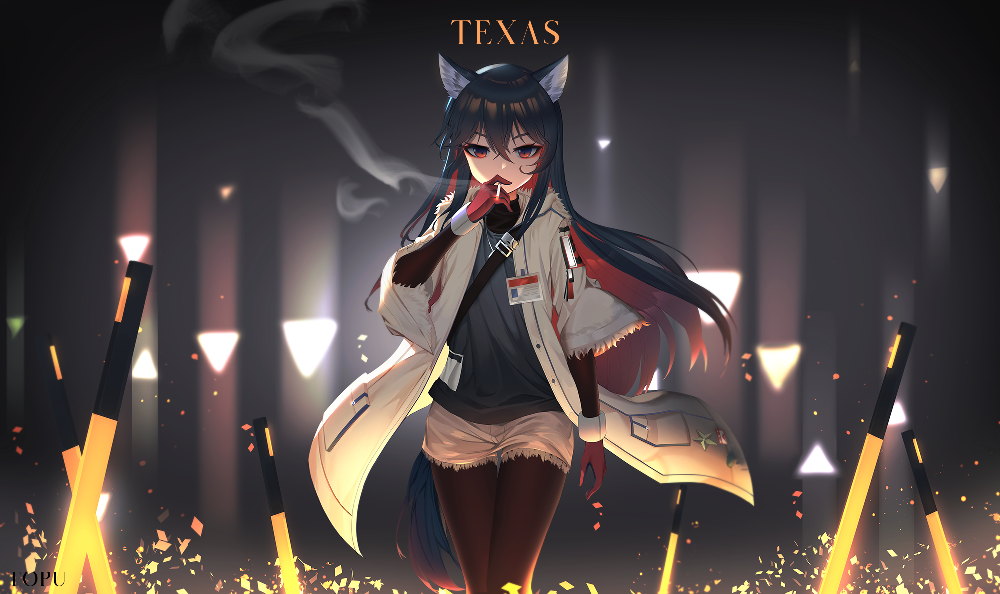 Texas from Arknights smoking in a dark city HD Wallpaper