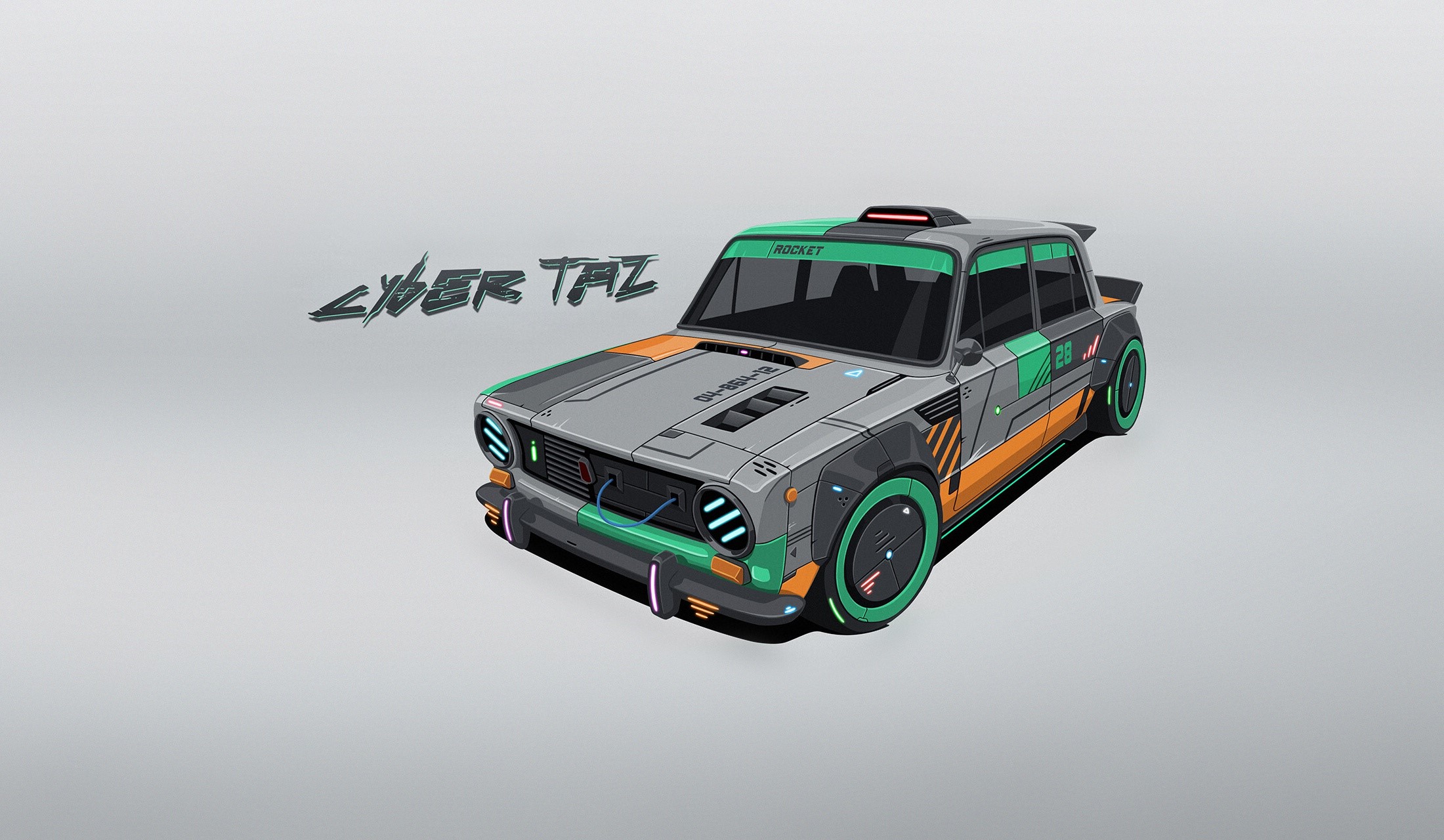 Cyberpunk Lada 2101 car with 'Cyber Taz' text HD Wallpaper