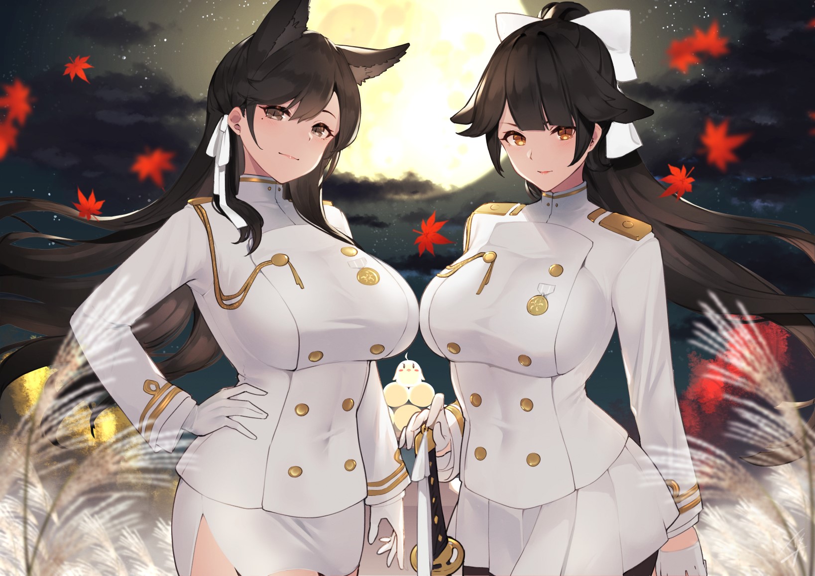 Two anime girls in military uniforms with animal ears HD Wallpaper