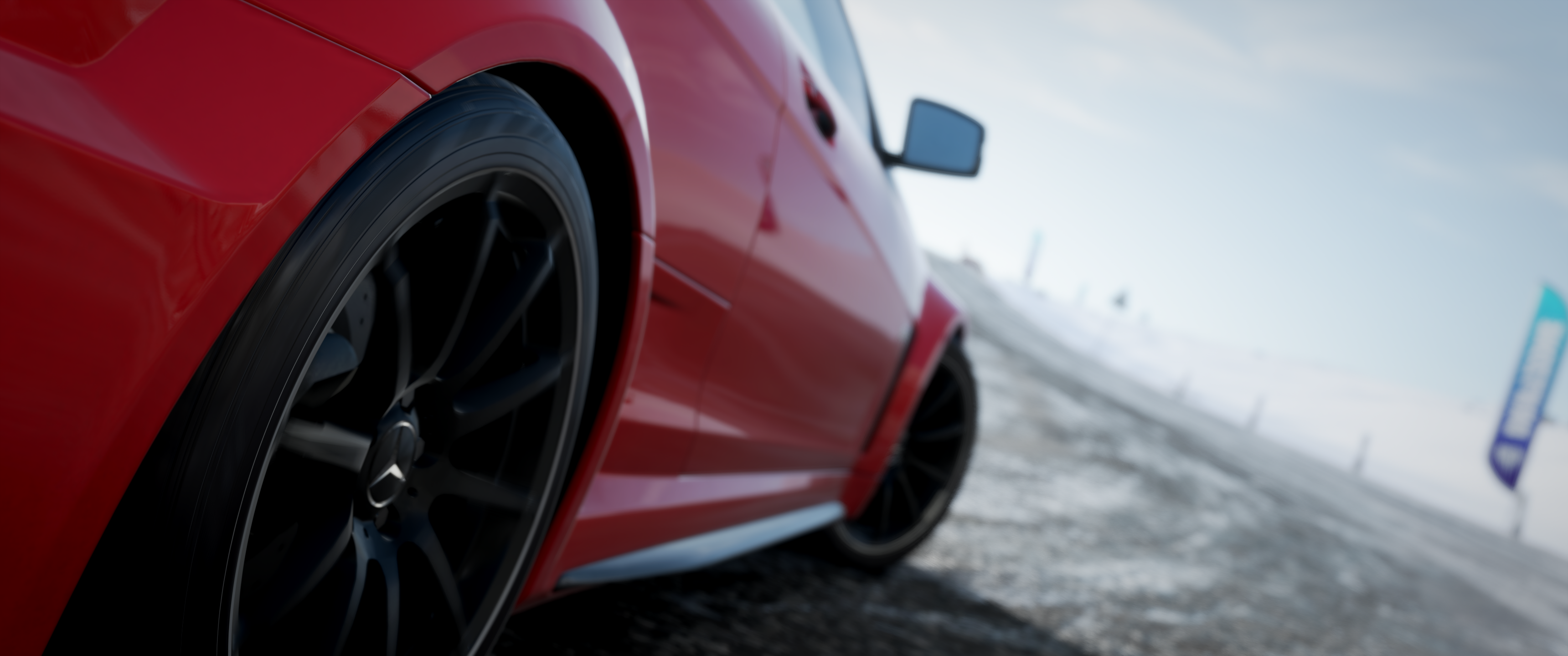 Red Mercedes-Benz car wheel close-up in Forza Horizon 4 HD Wallpaper