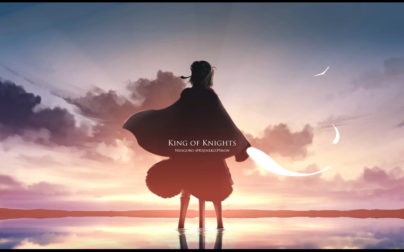 Saber from Fate Series with sword at sunset HD Wallpaper