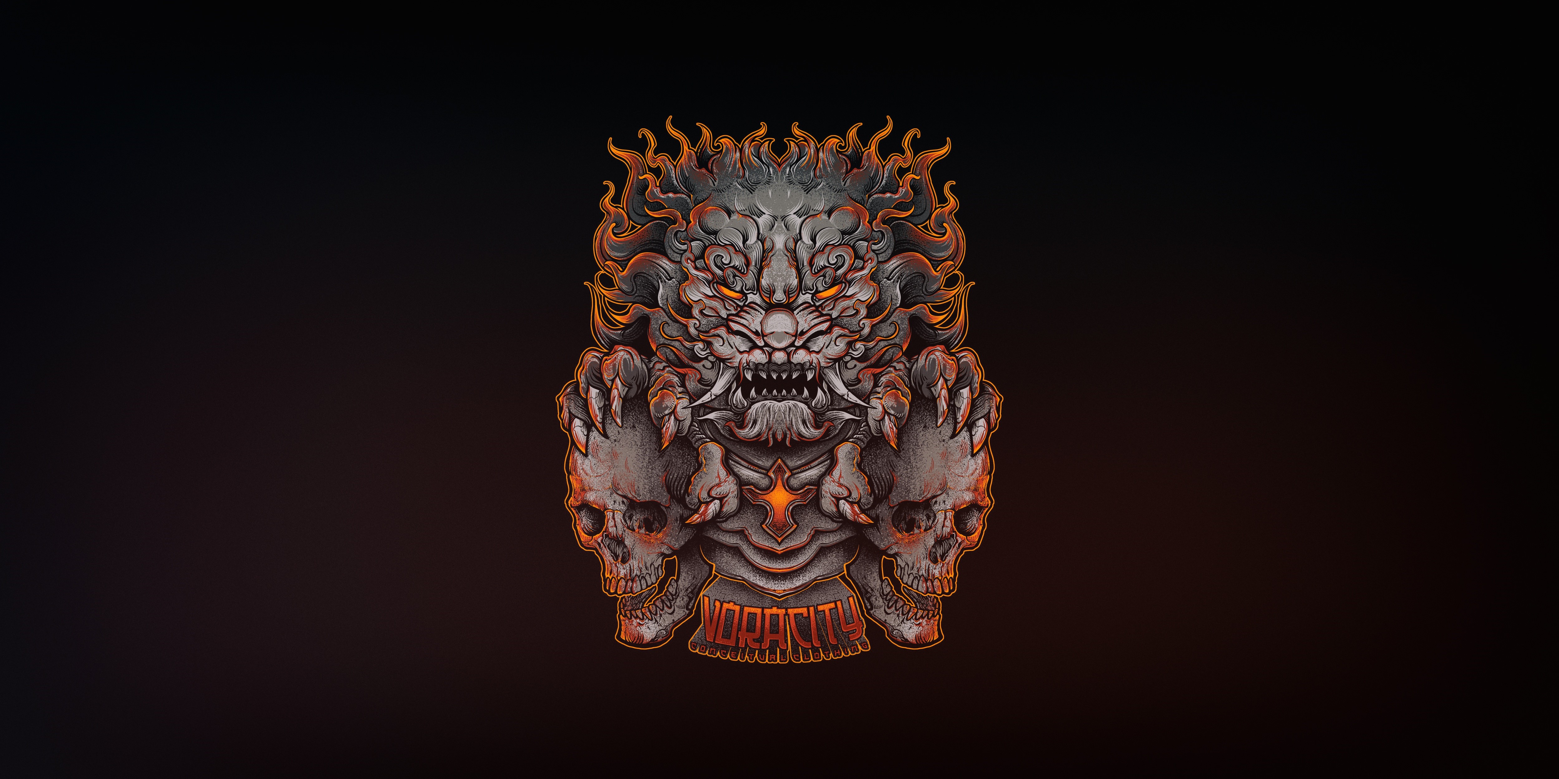 4K artwork of a demon with skulls HD Wallpaper