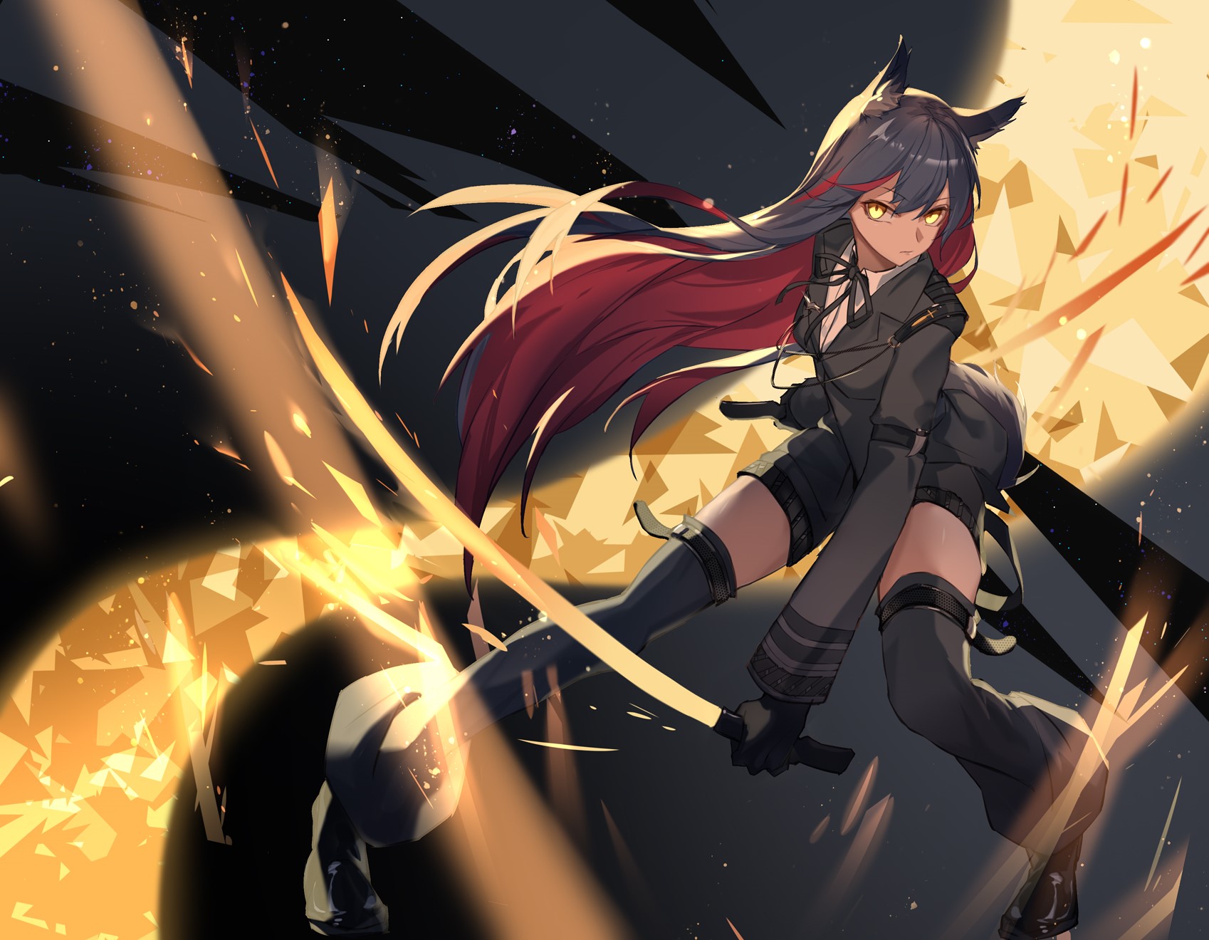 Anime girl with cat ears and swords HD Wallpaper