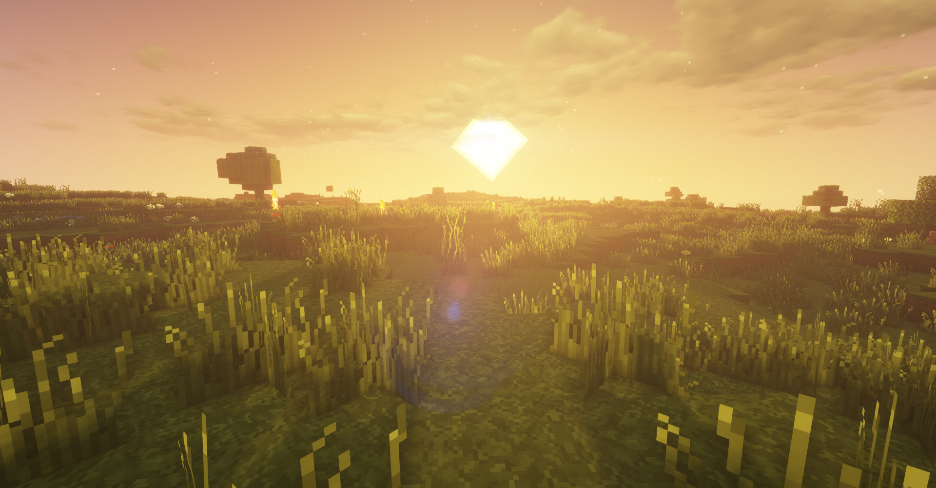 Minecraft landscape with diamond sun HD Wallpaper