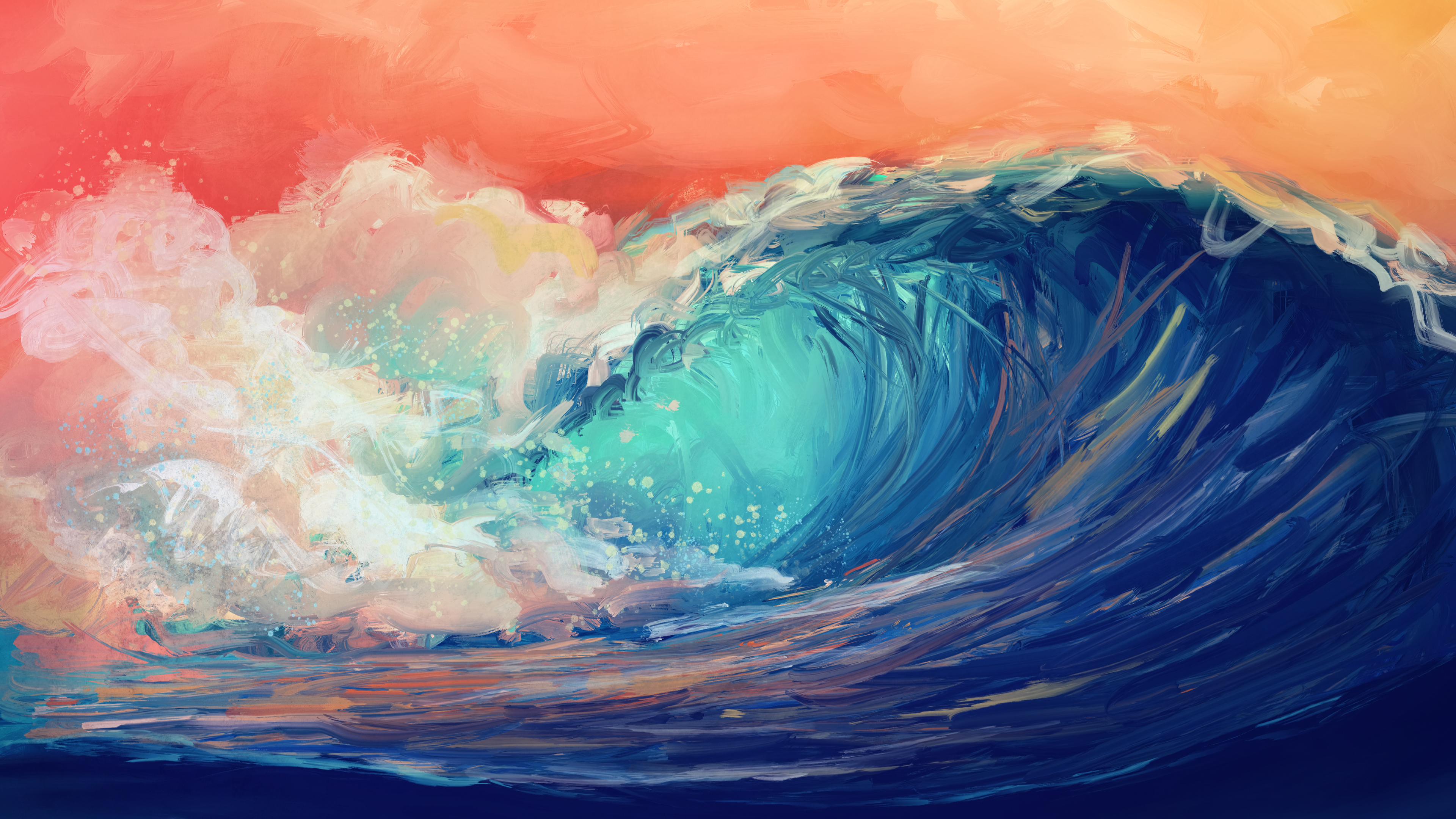 4K Colorful Digital Art Painting of a Wave HD Wallpaper