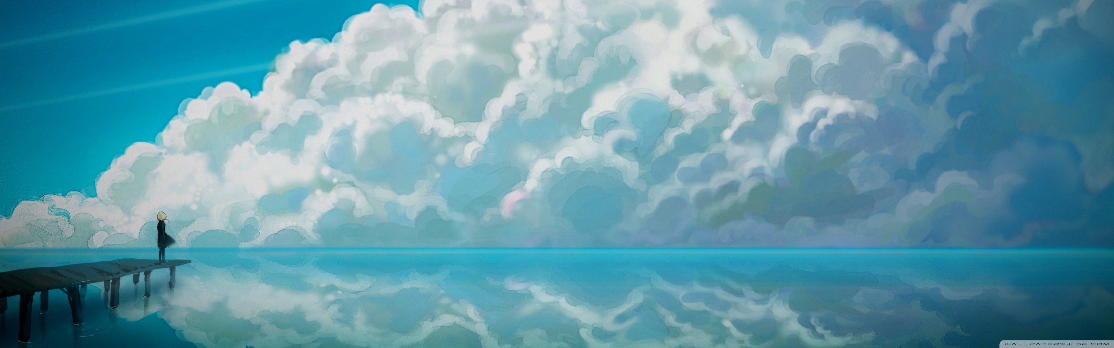 Anime landscape with clouds and sea HD Wallpaper